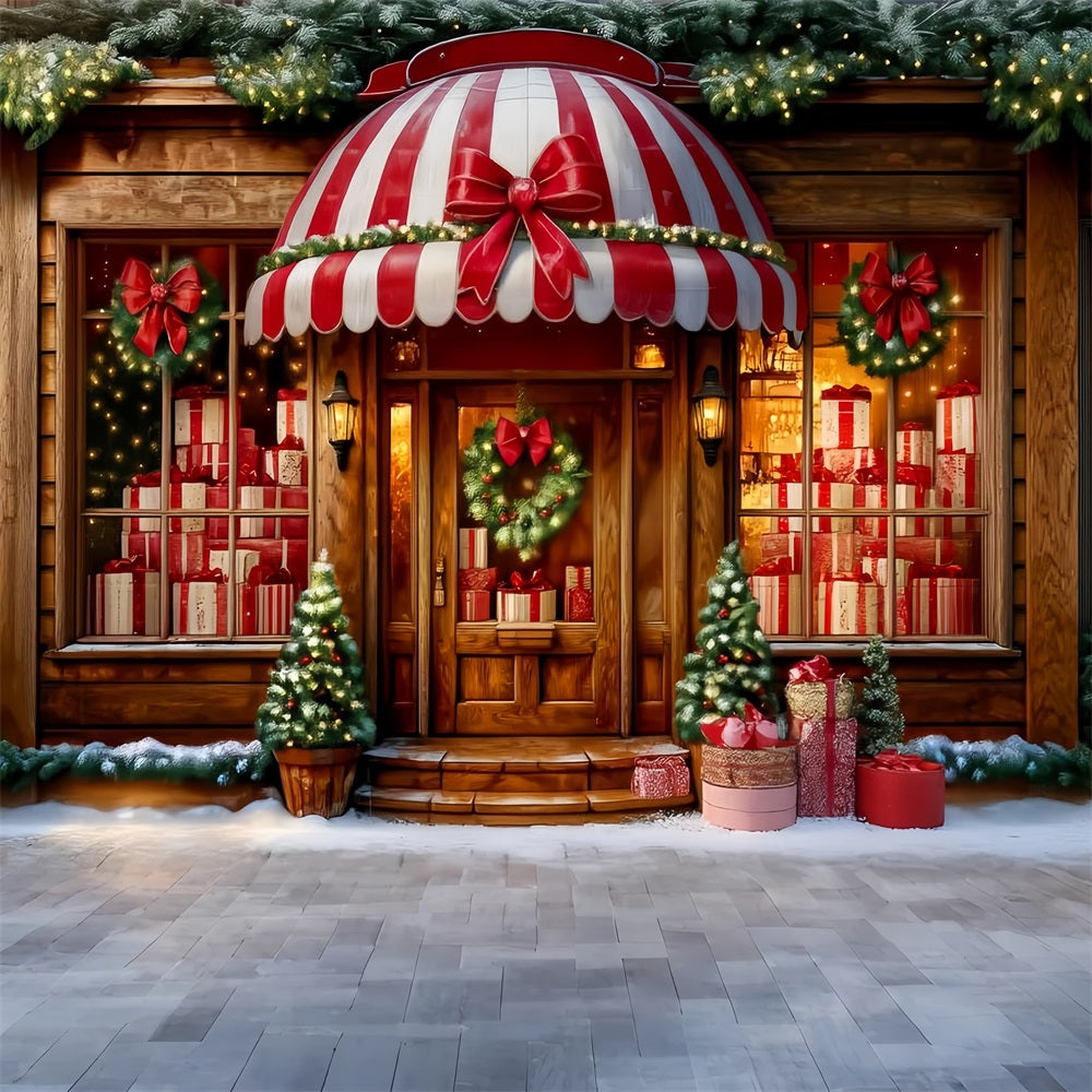 Spielzeugladen Fotohintergrund Gestreifte Markise Geschenkeladen-WeihnachtsFotohintergrund-Ideen TWW59-108