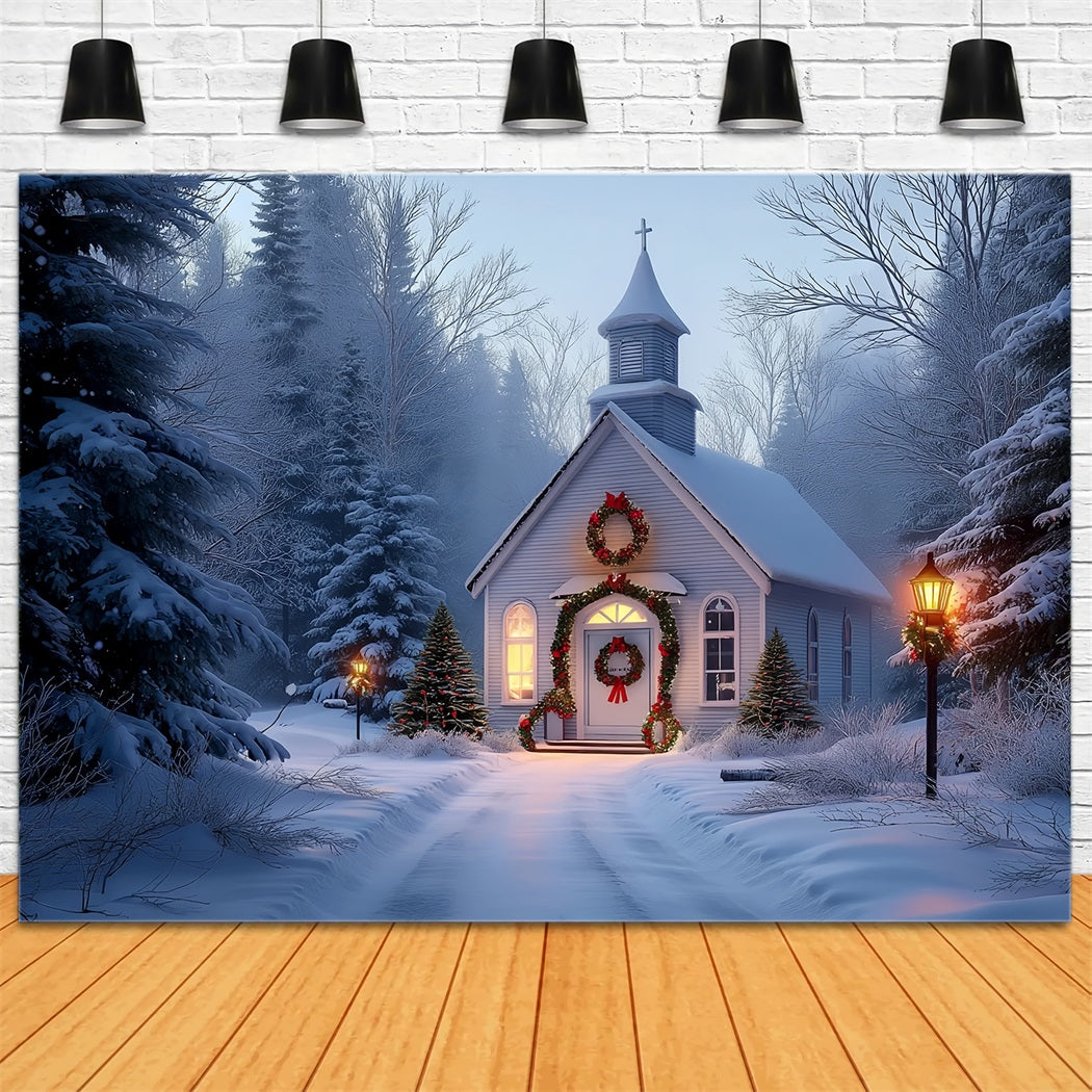 KirchenFotohintergrund Frostige Kapelle Weihnachtsglanz WeihnachtsFotohintergrund Fotografie TWW59-113