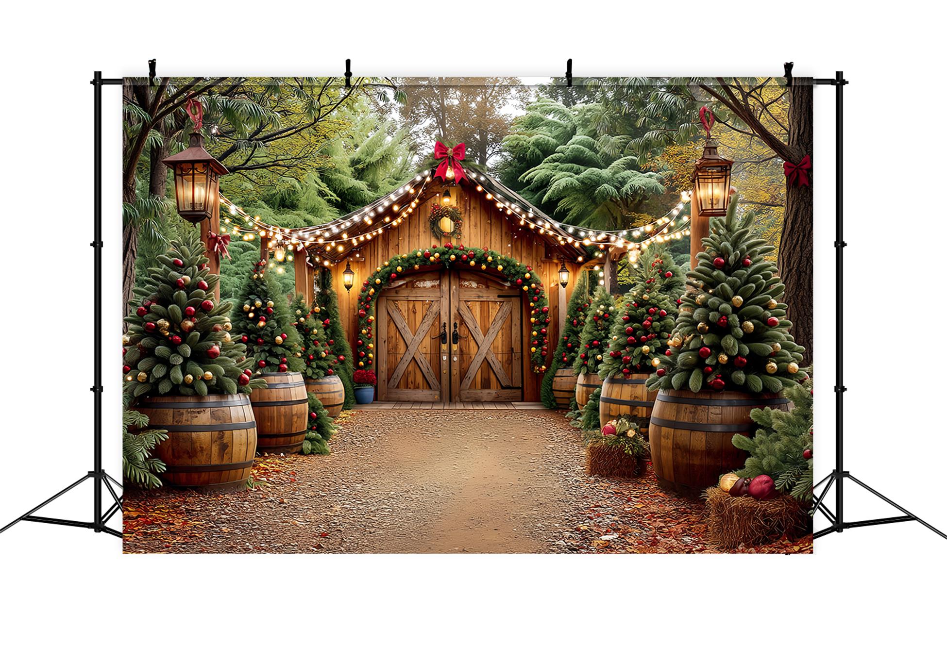 Weihnachtsbauernhof Fotohintergrund Rustikaler Scheuneneingang WeihnachtsFotohintergrund TWW59-117