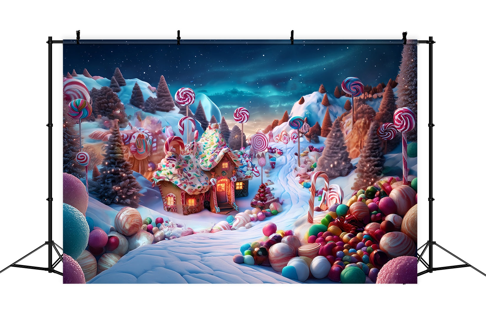 Candyland Fotohintergrund Candy Wonderland Lebkuchenhäuschen Weihnachtsfoto Fotohintergrund TWW59-119