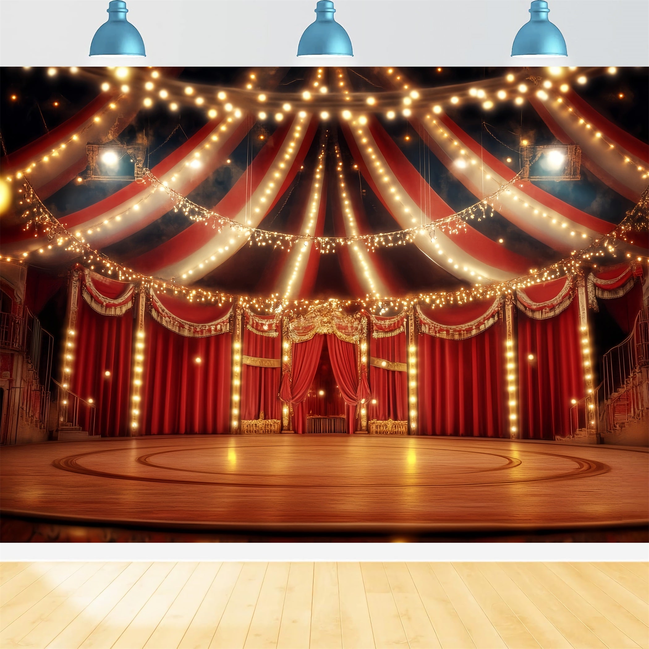 Karnevalszelt-Fotohintergrund Große rote Samt-Bühne Fotografie Zirkus-Fotohintergrund TWW59-12