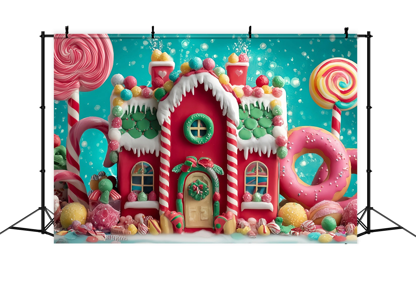 Candyland Fotohintergrund Süßes Lebkuchen-Bonbonhaus Weihnachtshintergründe für Fotos TWW59-123