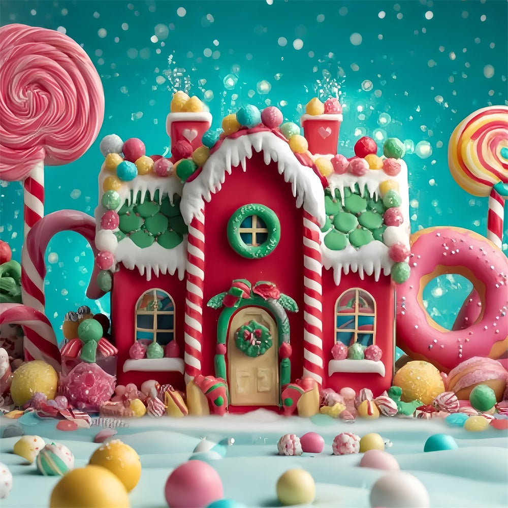 Candyland Fotohintergrund Süßes Lebkuchen-Bonbonhaus Weihnachtshintergründe für Fotos TWW59-123