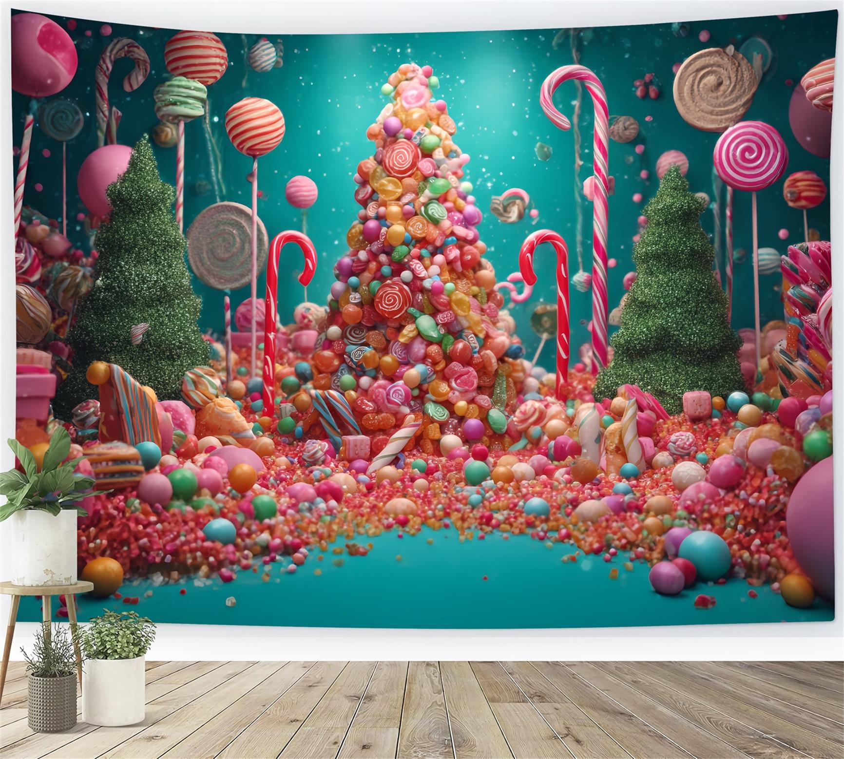 Candyland Fotohintergrund Süßigkeiten-Wunderland Weihnachtsbaum WeihnachtsFotohintergrund TWW59-126