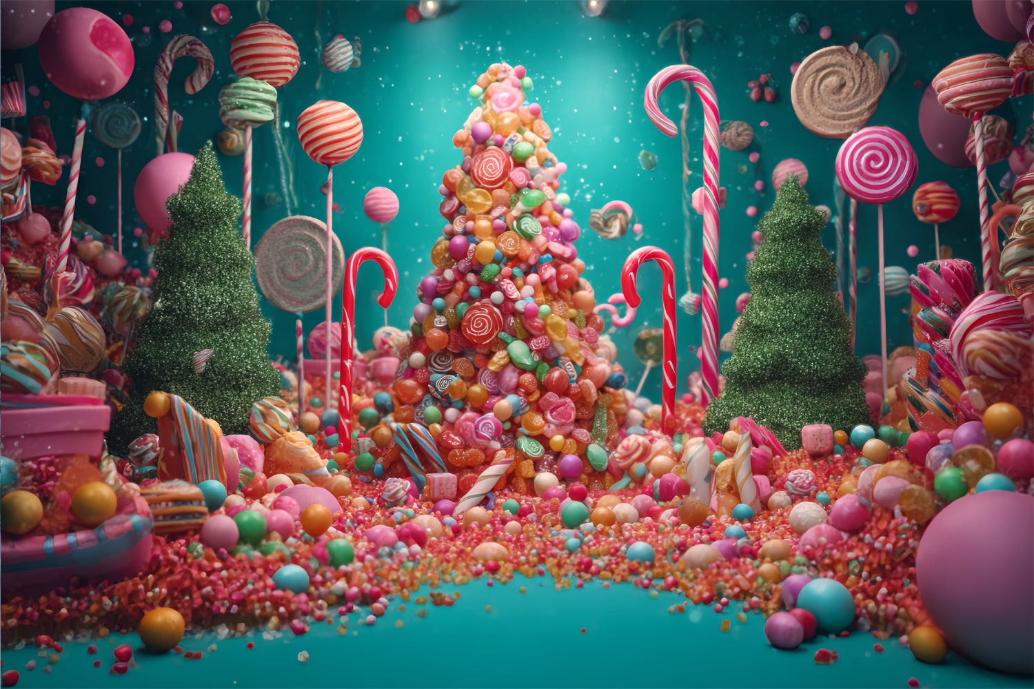Candyland Fotohintergrund Süßigkeiten-Wunderland Weihnachtsbaum WeihnachtsFotohintergrund TWW59-126