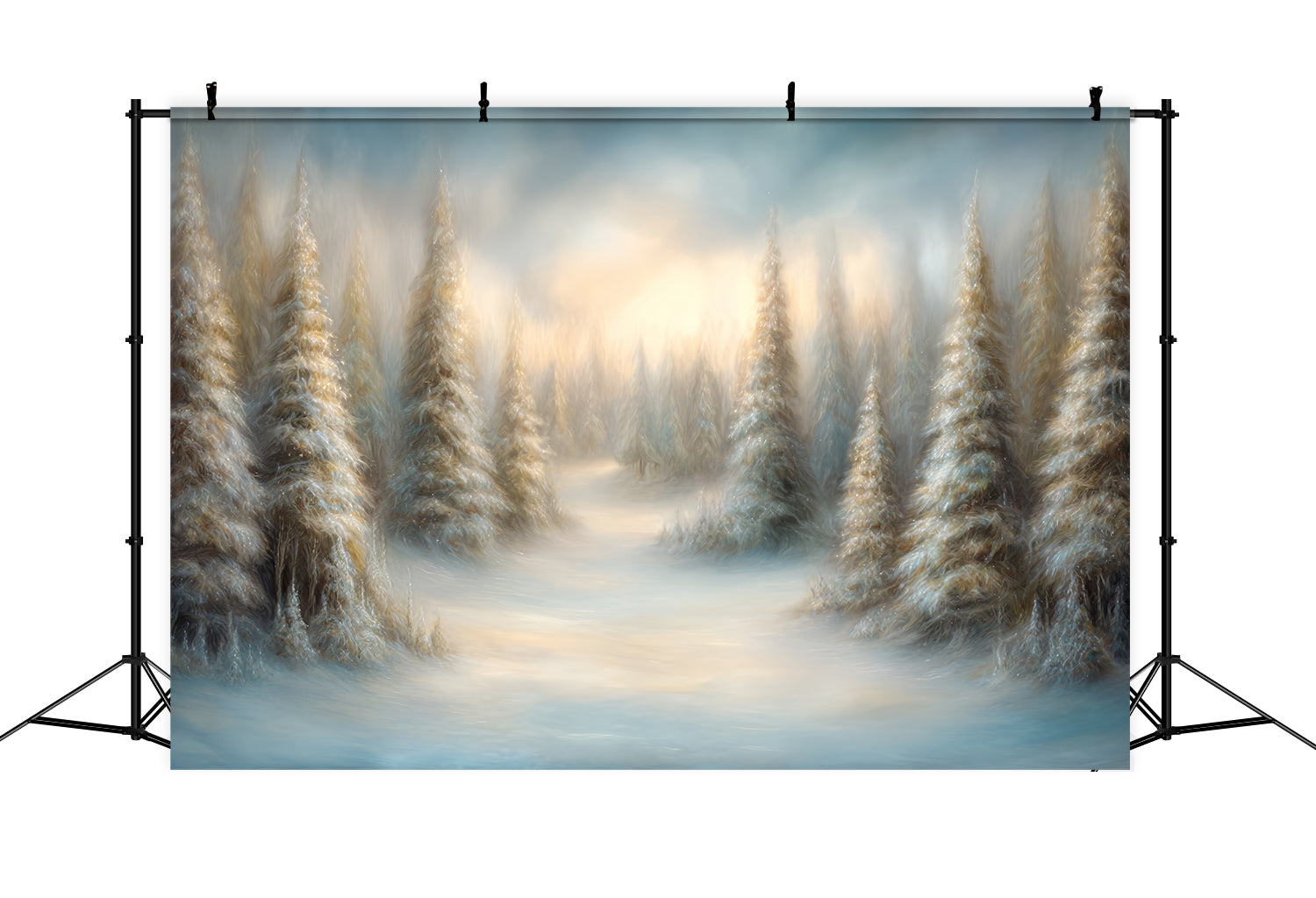 Kiefernwald-Fotohintergrund Verträumte bemalte verschneite Kiefern Wald-Fotohintergrund TWW59-135