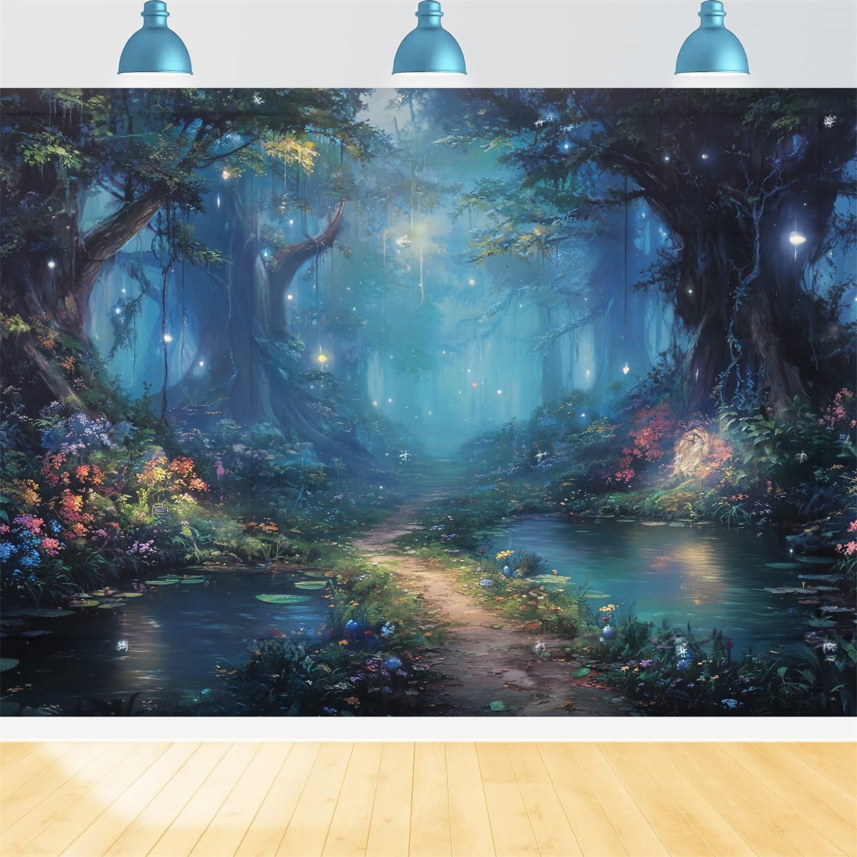 Zauberwald-Fotohintergrund Magischer Teich Feenpfad Magischer Wald-Fotohintergrund TWW59-148