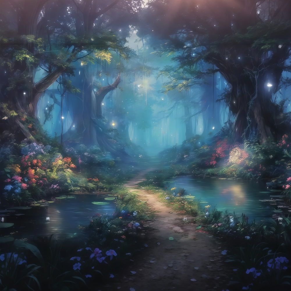 Zauberwald-Fotohintergrund Magischer Teich Feenpfad Magischer Wald-Fotohintergrund TWW59-148