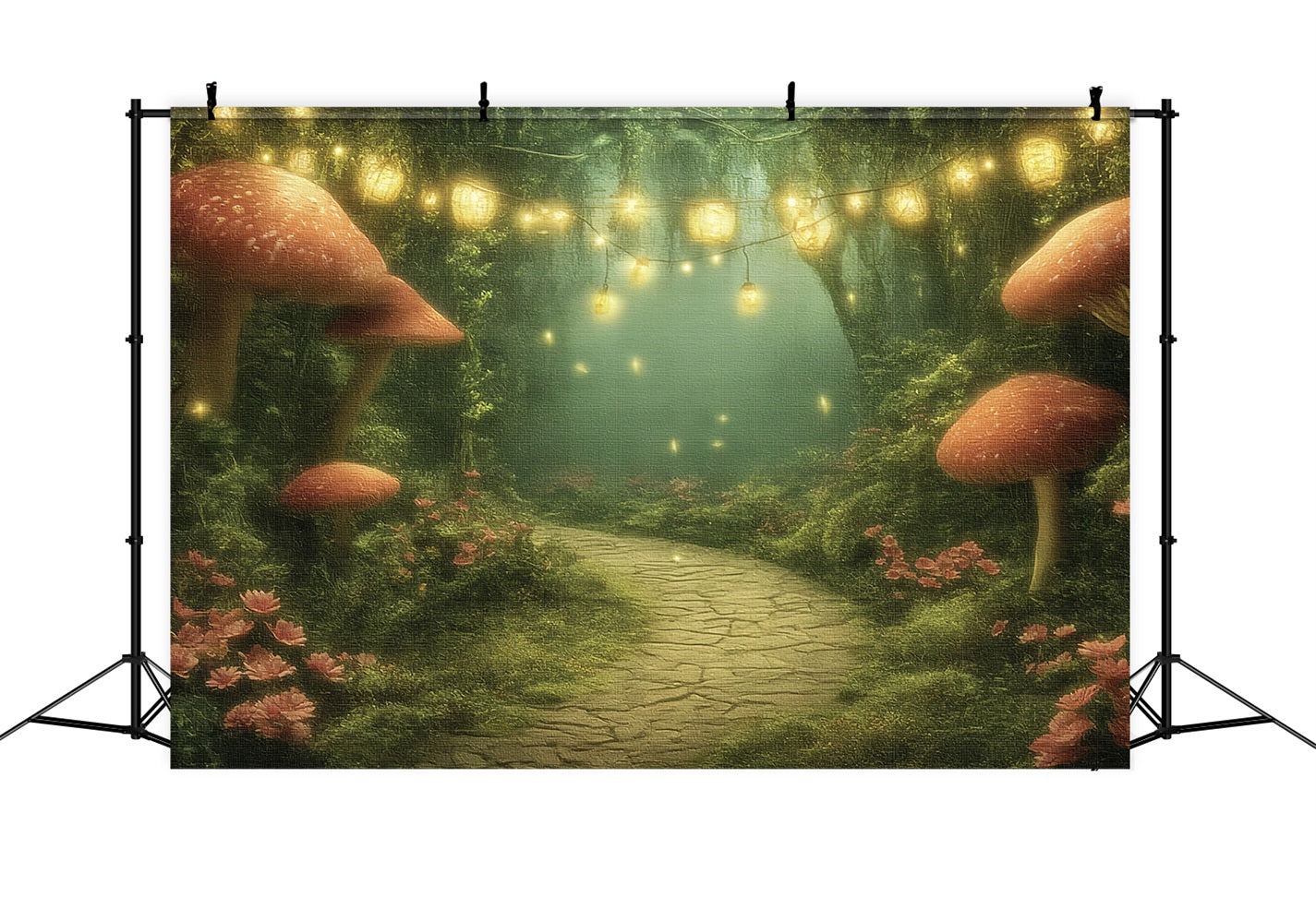 Feenwald-Fotohintergrund Laternen Pilzweg Verzauberter Wald-Fotohintergrund TWW59-151