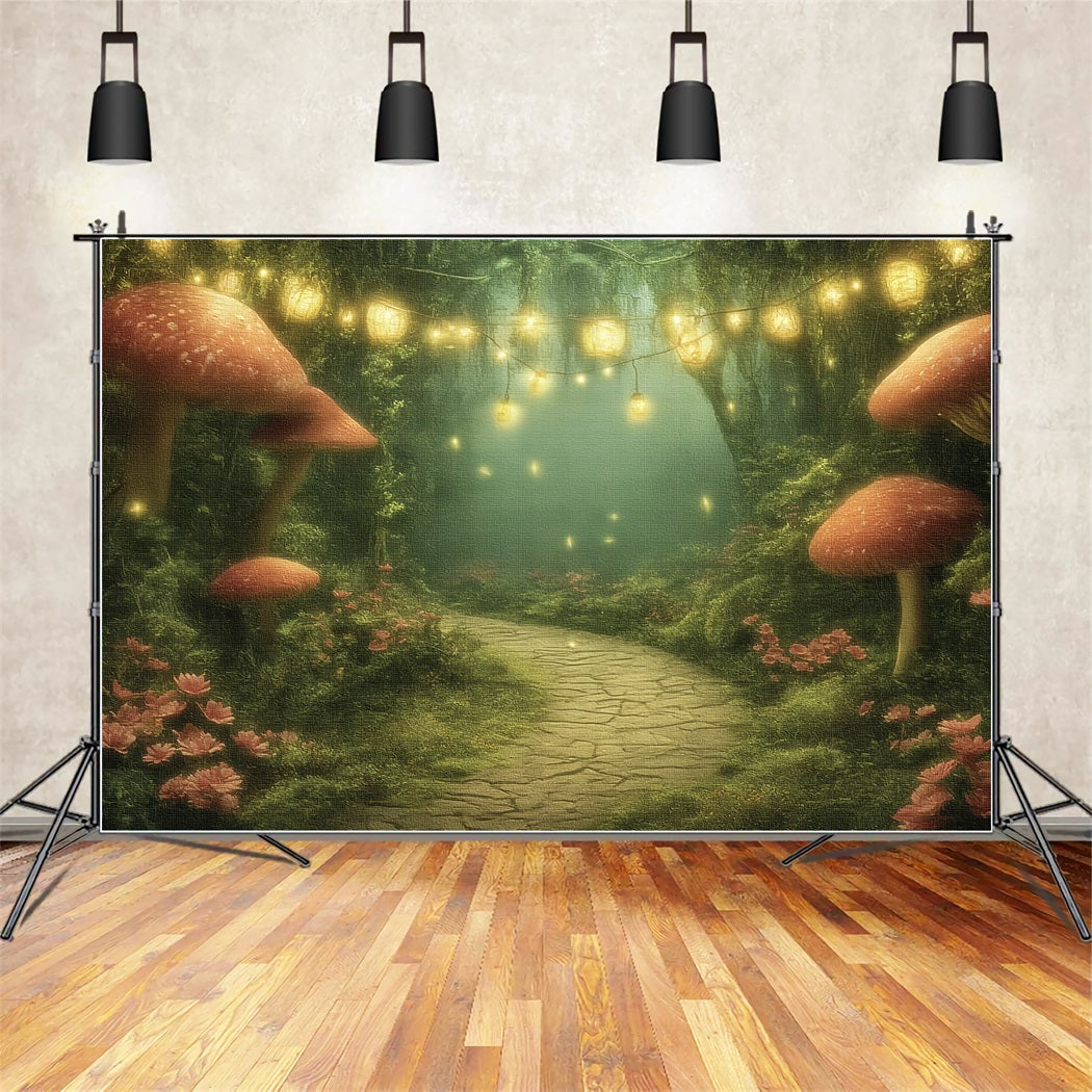 Feenwald-Fotohintergrund Laternen Pilzweg Verzauberter Wald-Fotohintergrund TWW59-151
