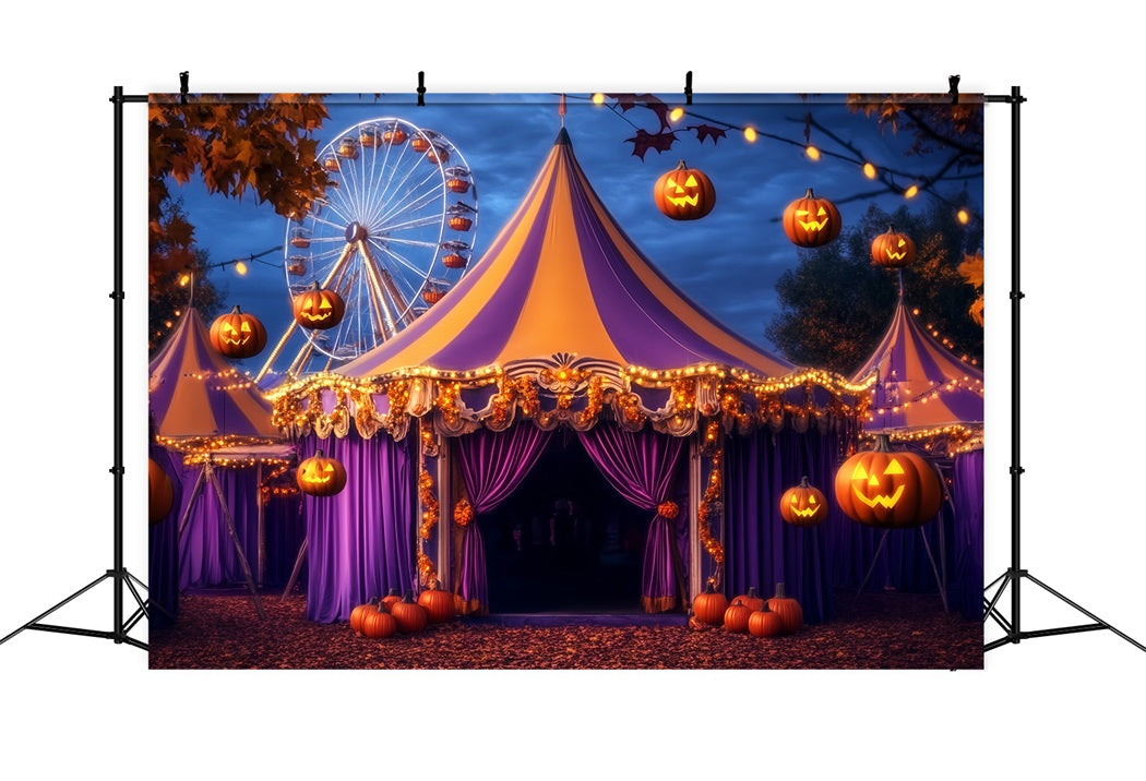 Halloween-Zirkus-Fotohintergrund Lila Kürbislaterne Zirkus-Fotohintergrund-Ideen TWW59-18