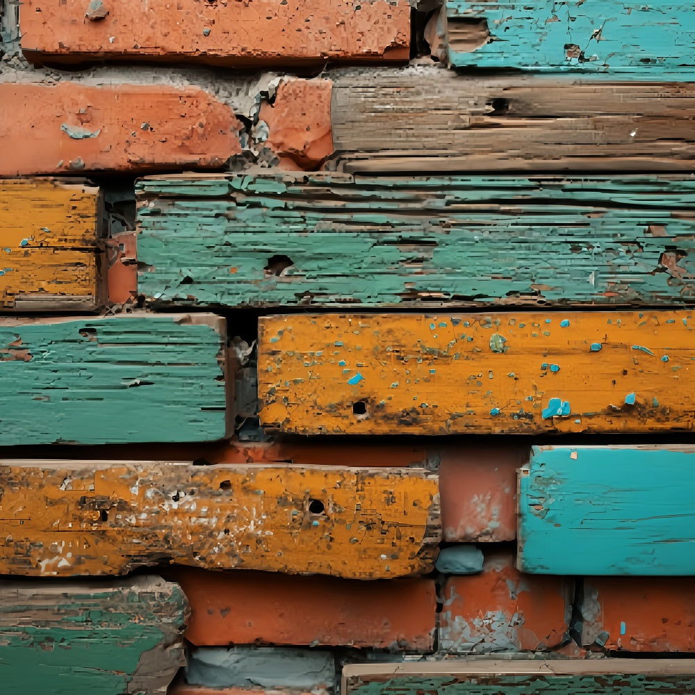 Ziegelhintergründe Verwitterte bemalte Holzwand Ziegelwand-Fotohintergrund TWW59-194