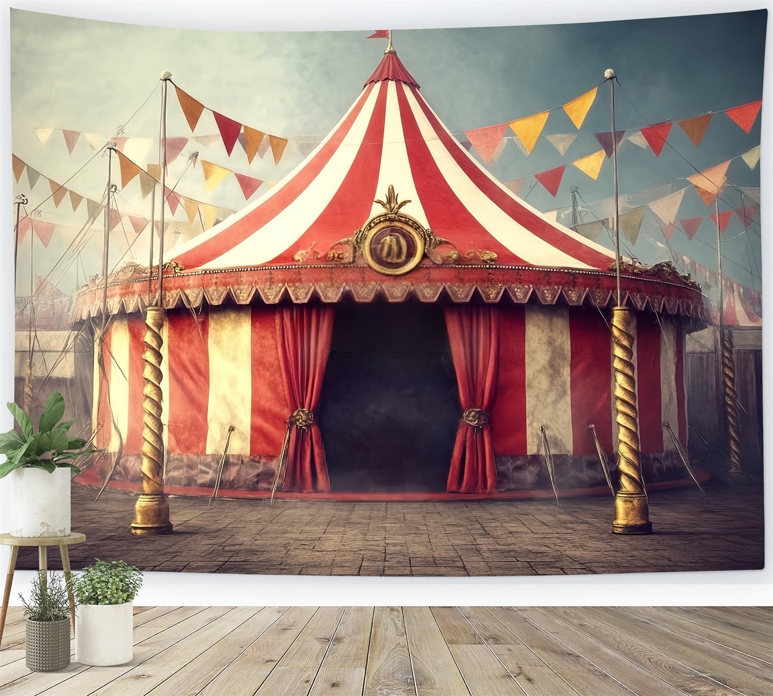 Karnevalszelt-Fotohintergrund Vintage gestreiftes Zelt Zirkus Karnevals-Fotohintergrund TWW59-2