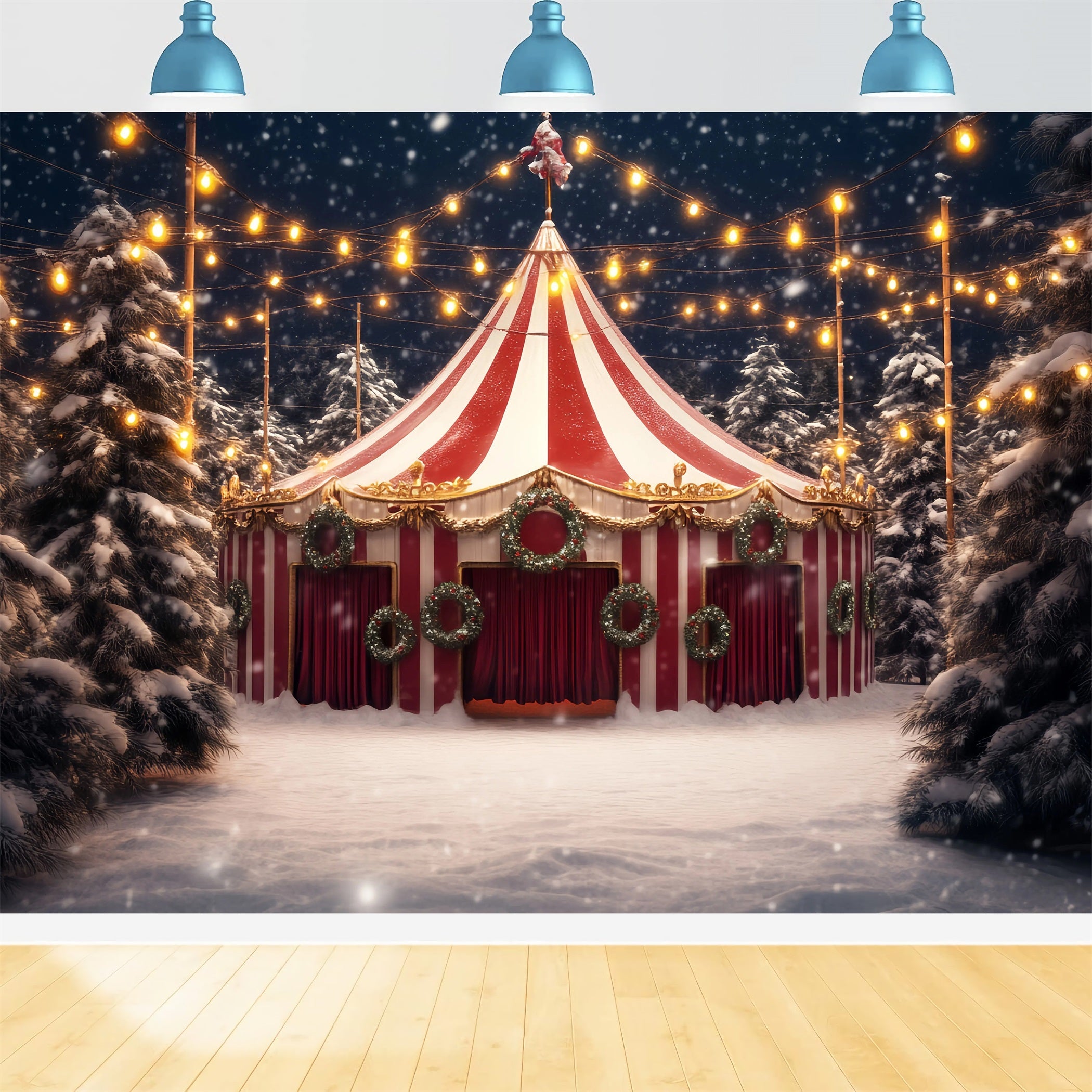 Karnevalszelt-Fotohintergrund Schneekranz Weihnachtszelt Zirkus-Fotohintergrundideen TWW59-20