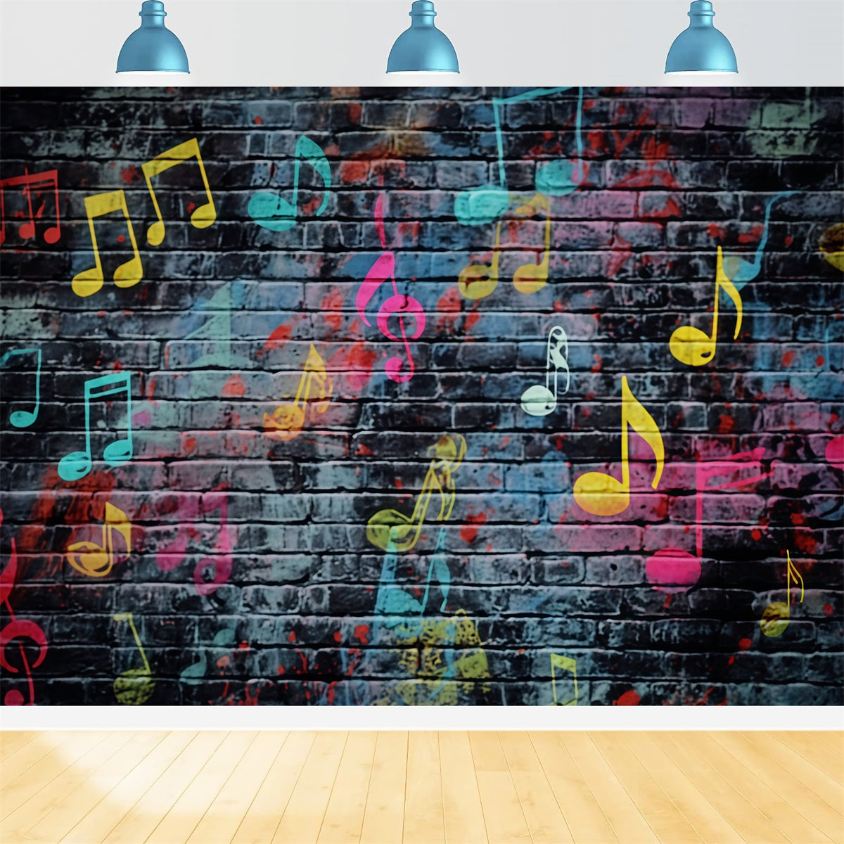 Ziegelstein-Fotografie-Fotohintergrund Bunter Musiknoten-Graffiti-Ziegelstein-Fotohintergrund TWW59-207