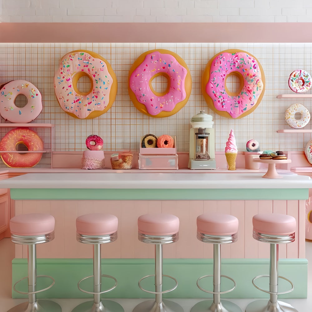 Cake Smash-Fotohintergrund Mädchen Rosa Donut Dessertbar Geburtstag Fotohintergrund TWW59-213