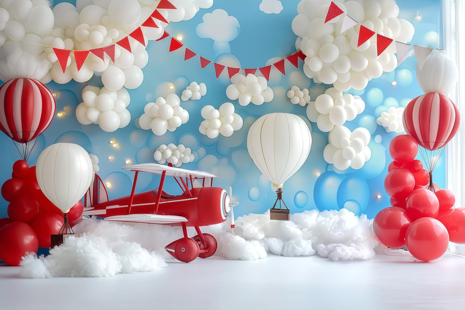 Cake Smash-Fotohintergrund Junge Flugzeug Ballon Wolke Abenteuer Happy Birthday Fotohintergrund TWW59-214
