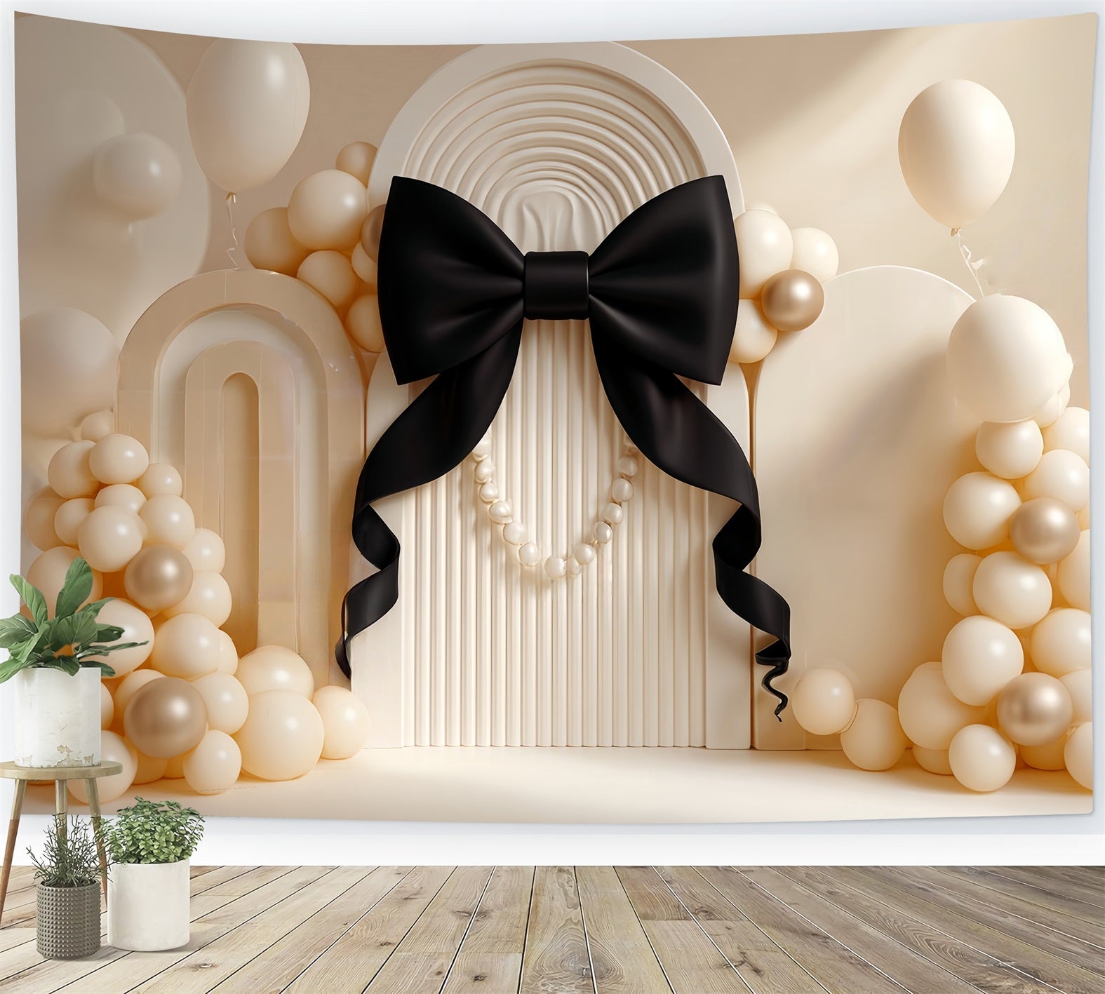 Cake Smash Fotohintergrund Elegante schwarze Schleife Perle Geburtstag Fotohintergrund TWW59-219