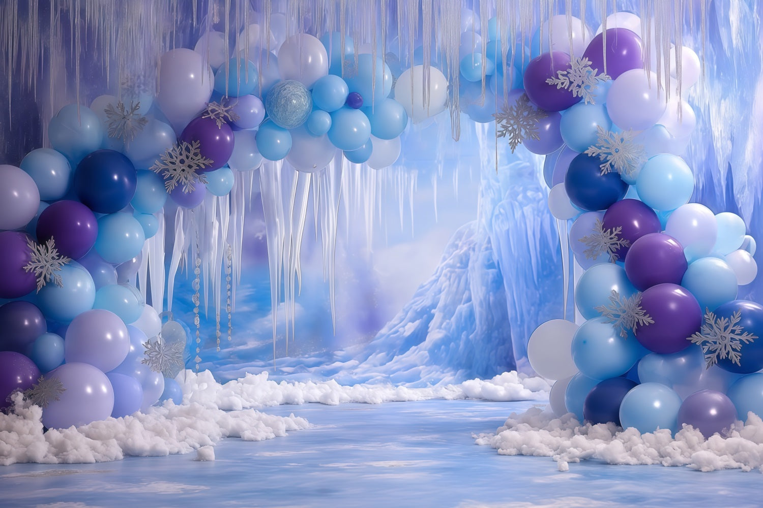 Cake Smash-Fotohintergrund Mädchen Frozen Eishöhle Fantasie Happy Birthday-Fotohintergrund TWW59-227