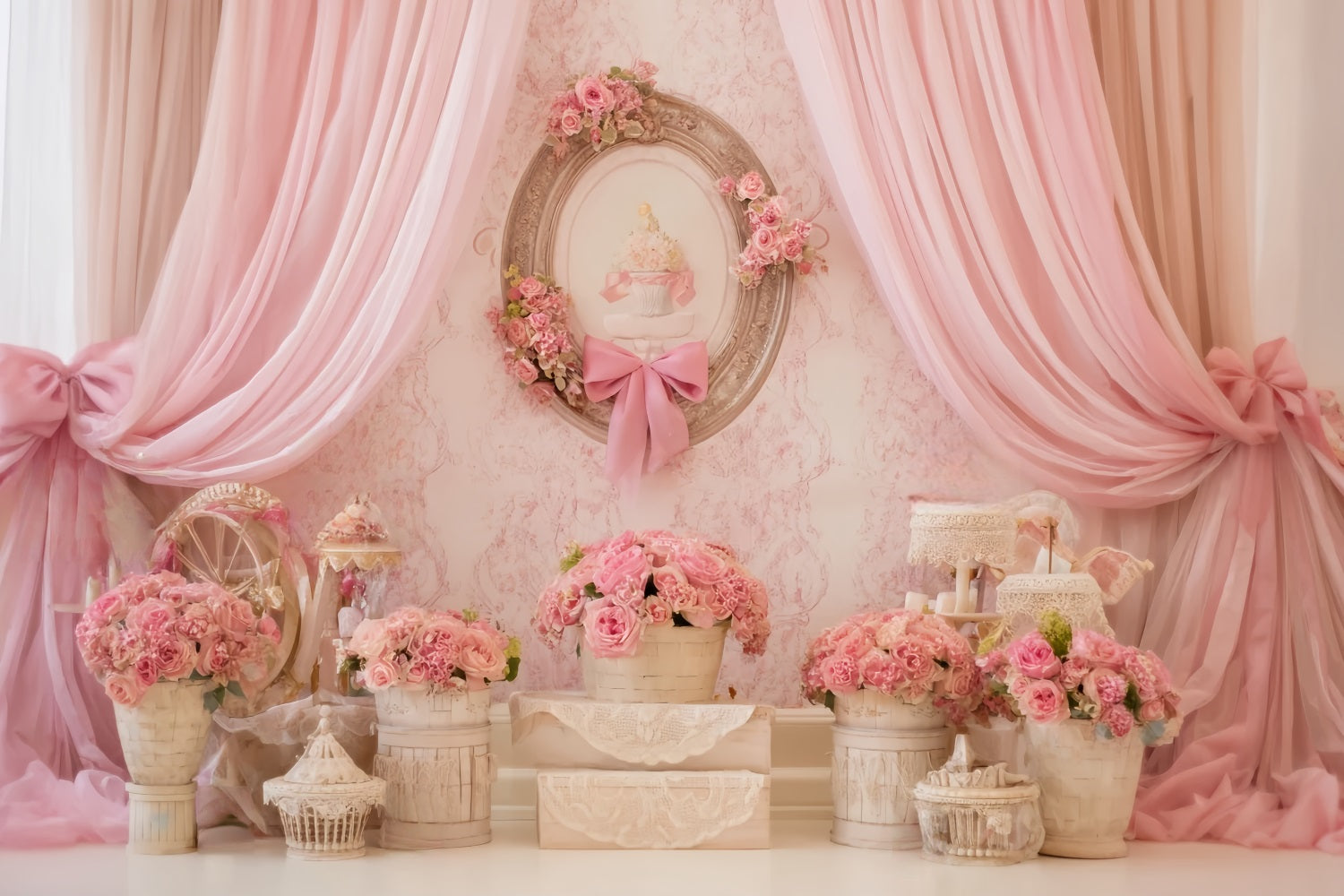 Cake Smash Fotohintergrund Rosa Blumen Vintage Eleganz Geburtstag Fotohintergrund TWW59-230