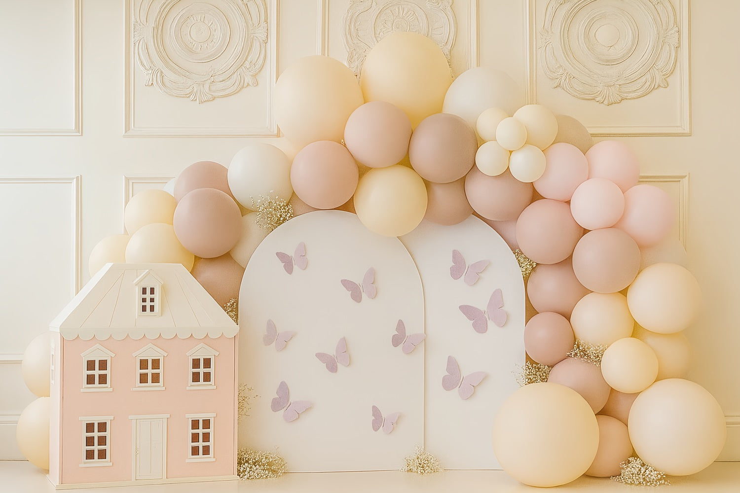 Kuchen-Smash-Studiohintergründe Schmetterlingshaus Ballongarten Happy Birthday Fotohintergrund TWW59-257