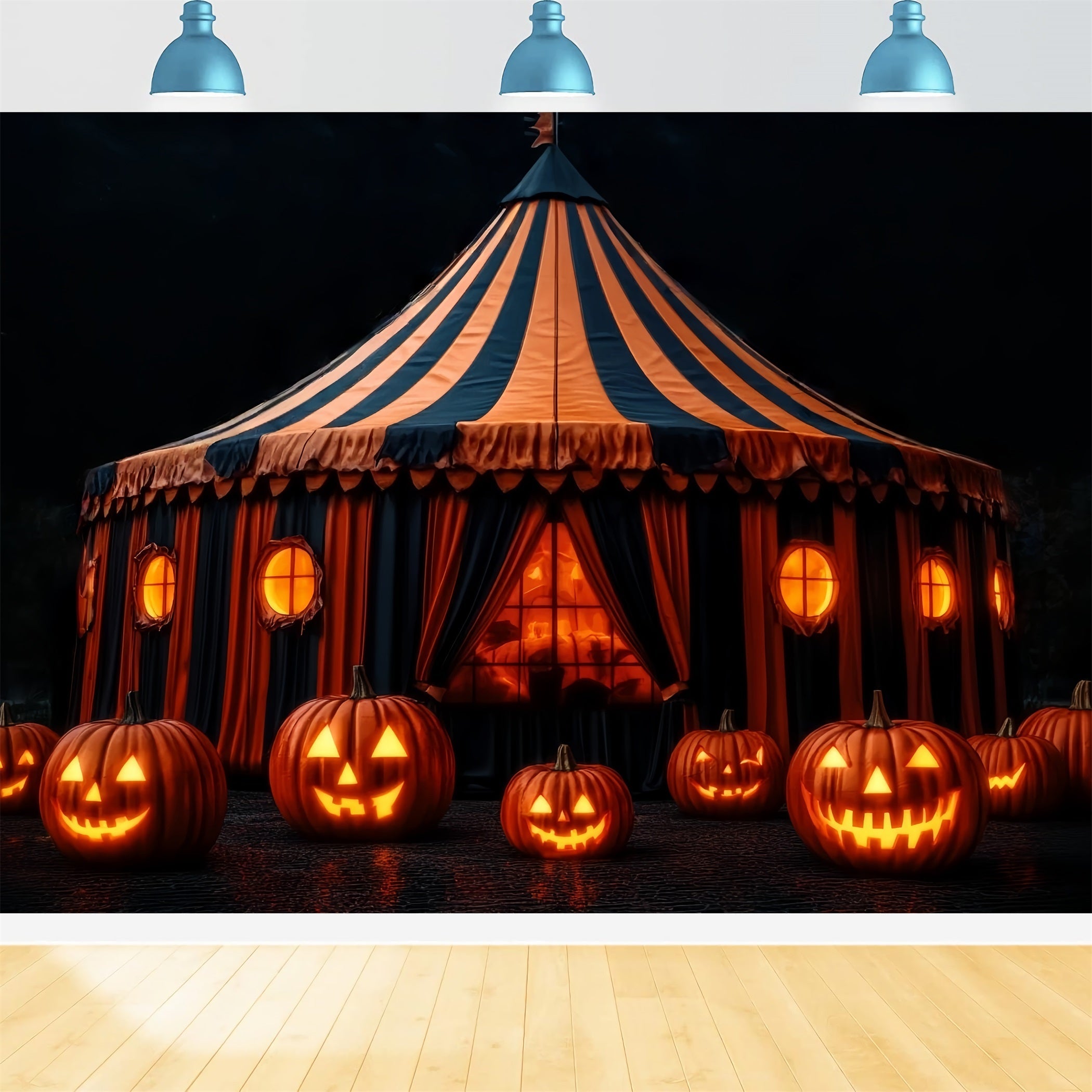 Halloween-Zirkus-Fotohintergrund Kürbislaterne Gruseliges Zirkuszelt-Fotohintergrundideen TWW59-28