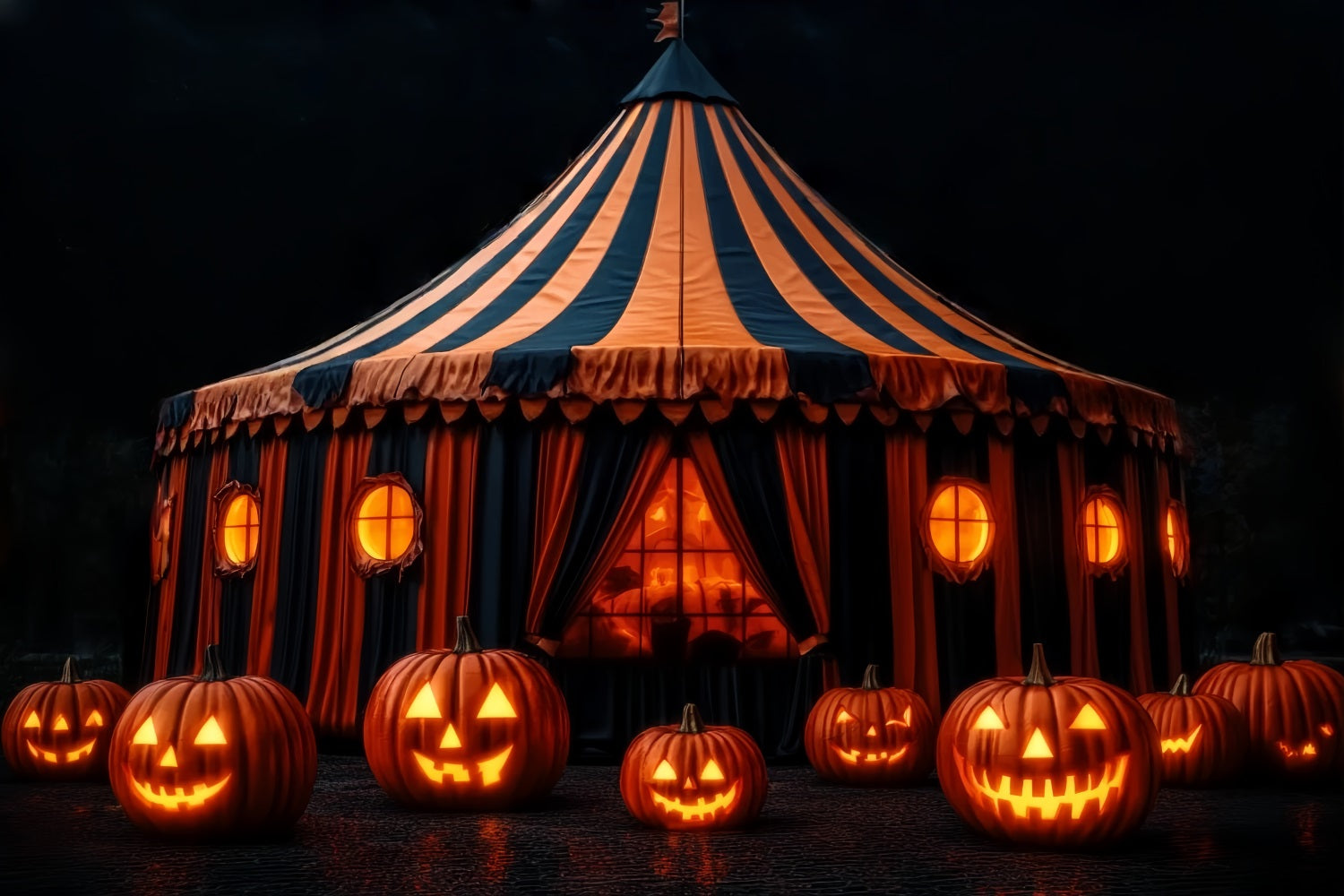 Halloween-Zirkus-Fotohintergrund Kürbislaterne Gruseliges Zirkuszelt-Fotohintergrundideen TWW59-28