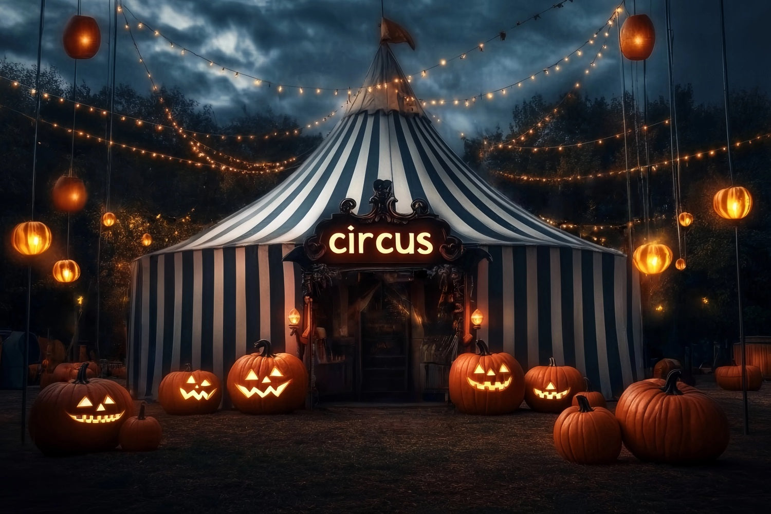 Halloween-Zirkus-Fotohintergrund Kürbislaterne Zirkuszelt-Karneval-Fotohintergrund TWW59-29