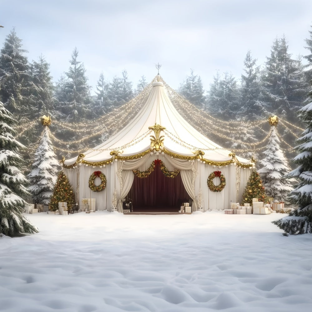 Weihnachtszirkus-Fotohintergrund Weiße Weihnachtsgirlande Zirkuszelt-Fotohintergrundideen TWW59-31