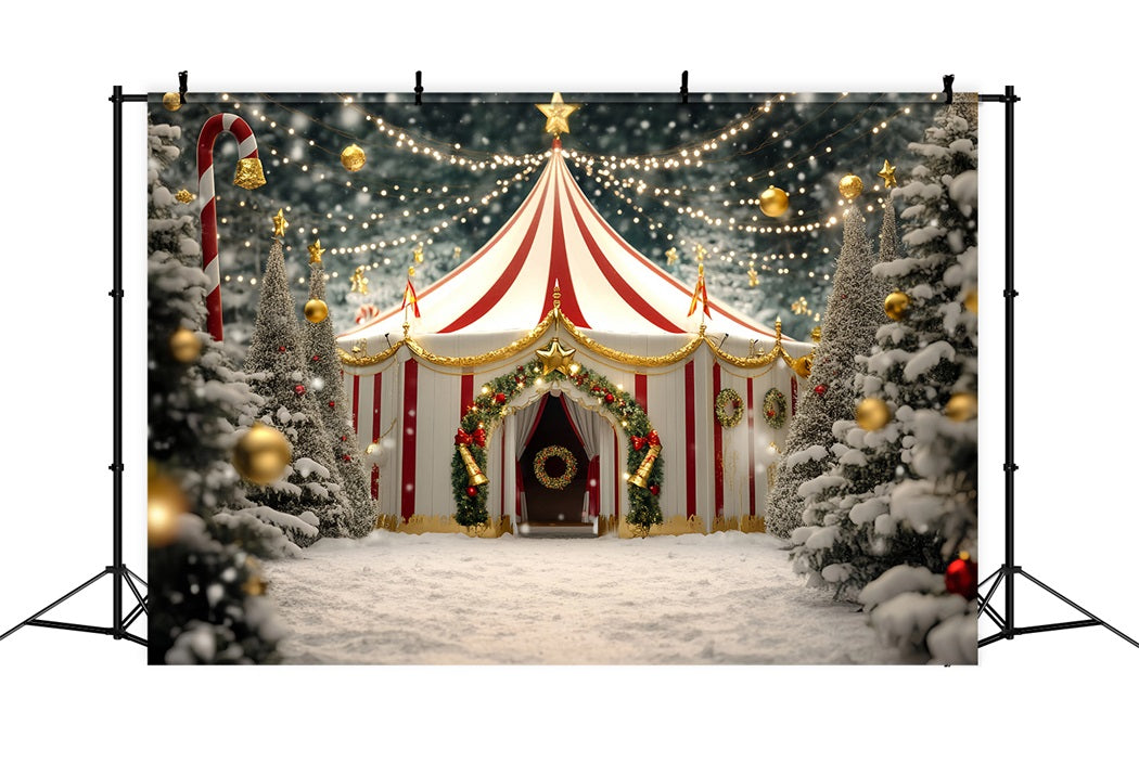 Weihnachtszirkus-Fotohintergrund Goldener Stern Festliches Zirkuszelt Karnevalsfotohintergrund TWW59-32