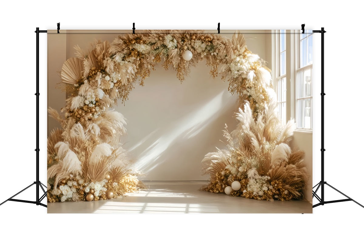 Hochzeits-Weihnachtskulisse Goldener Pampas-Rundbogen Boho-Hochzeitskulisse TWW59-48