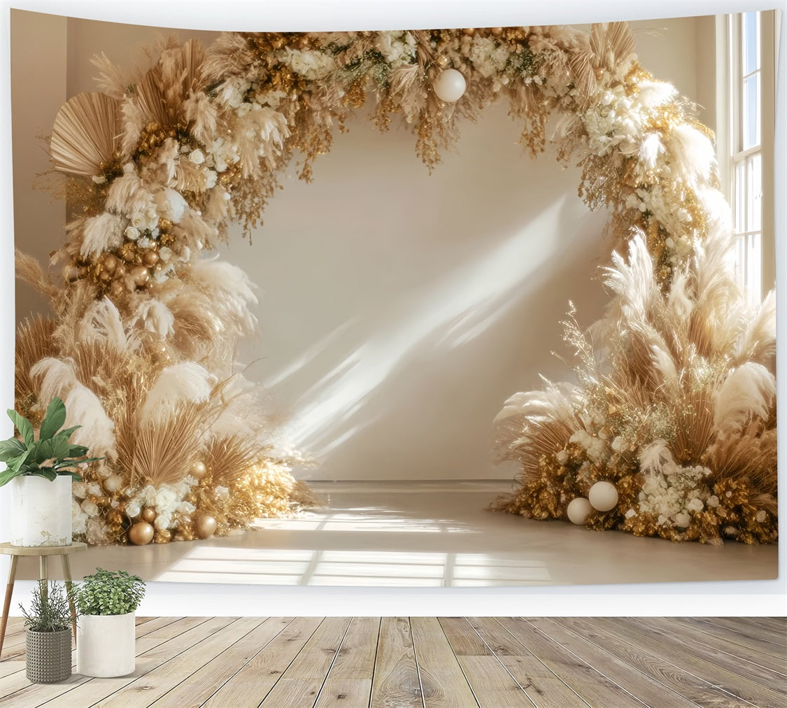 Hochzeits-Weihnachtskulisse Goldener Pampas-Rundbogen Boho-Hochzeitskulisse TWW59-48