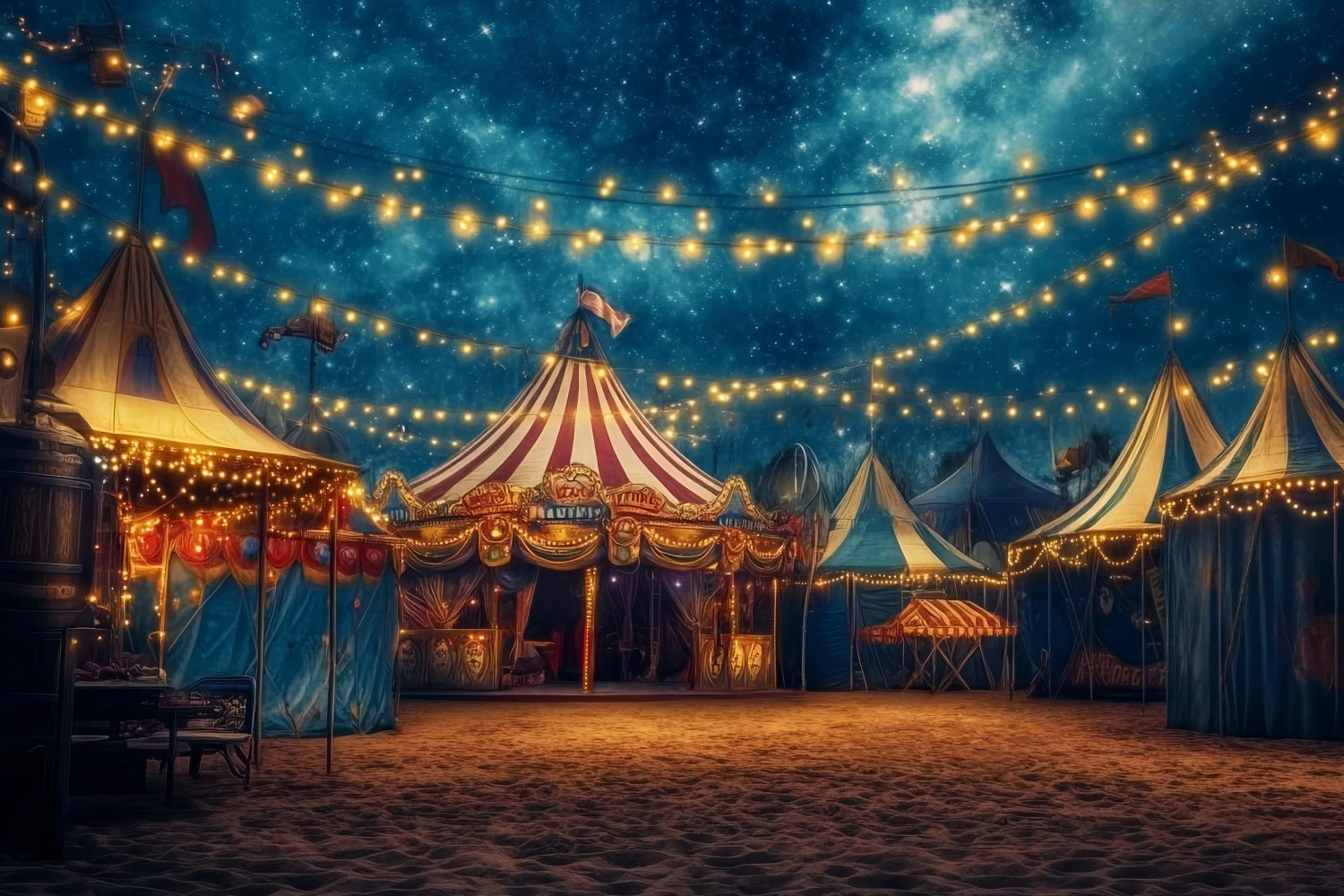 Karnevalszelt-Fotohintergrund Sternennacht Festliche Lichter Fotografie Zirkus-Fotohintergrund TWW59-5