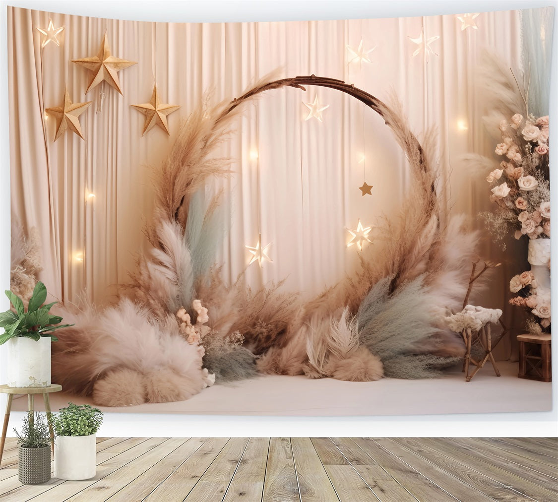 Hochzeits-Weihnachtshintergrund Sternenklare Pampas Blumenbogen Eleganter Hochzeitshintergrund TWW59-51