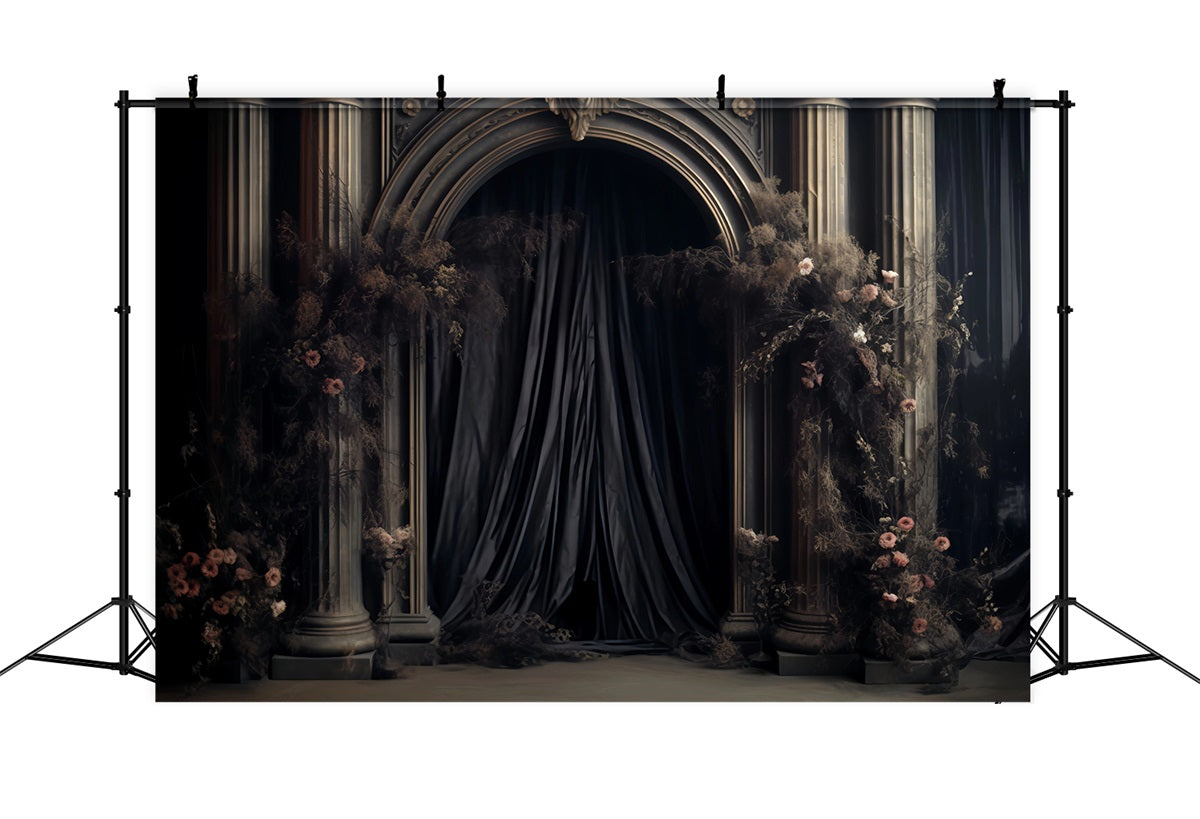 Hochzeit Gothique-Fotohintergrund Gotische Säulen Dunkle Blumen Hochzeit Hintergründe TWW59-59