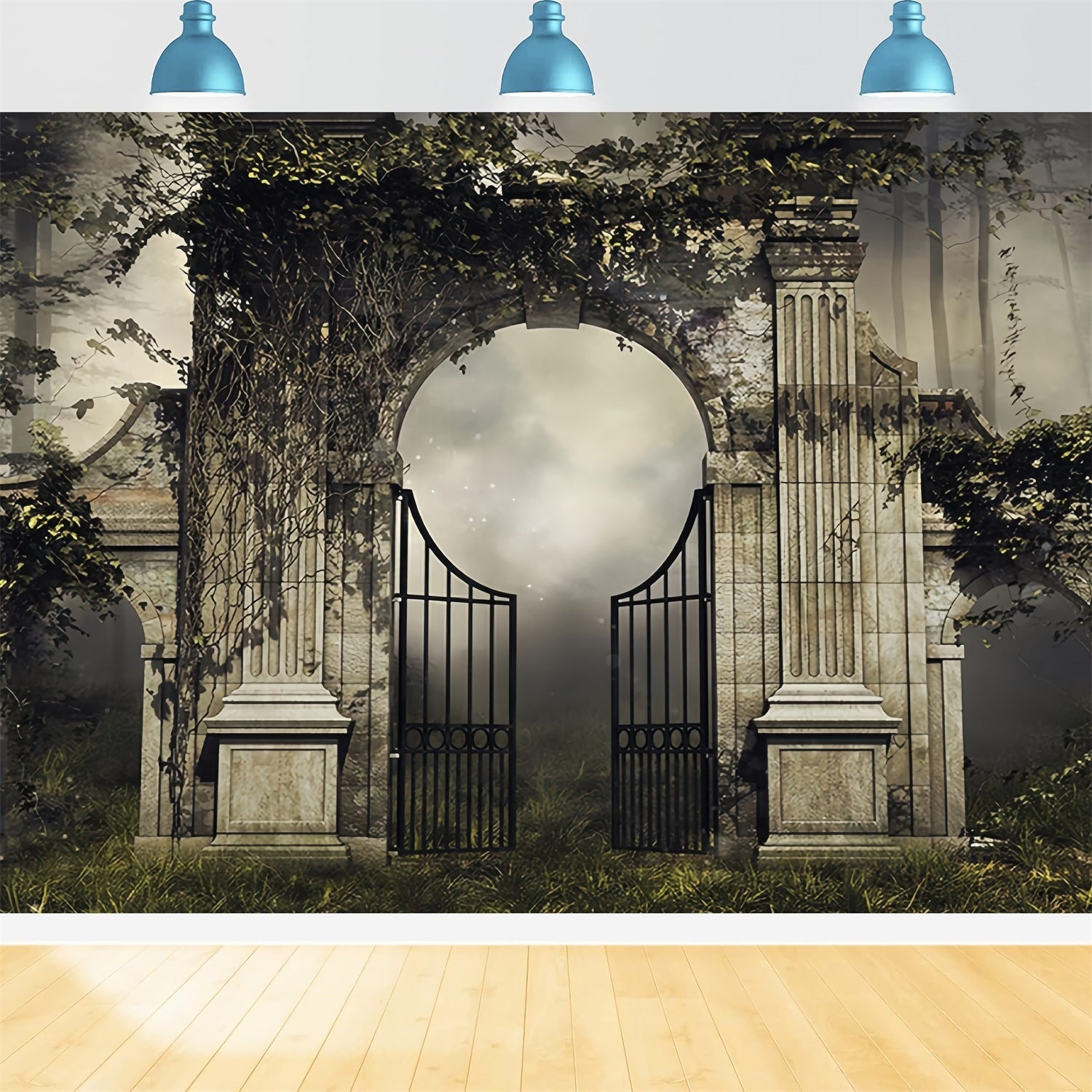 Hochzeit Gothique-Fotohintergrund Nebeliger Garten Eisentor Gothic Hochzeit Fotohintergrund TWW59-60