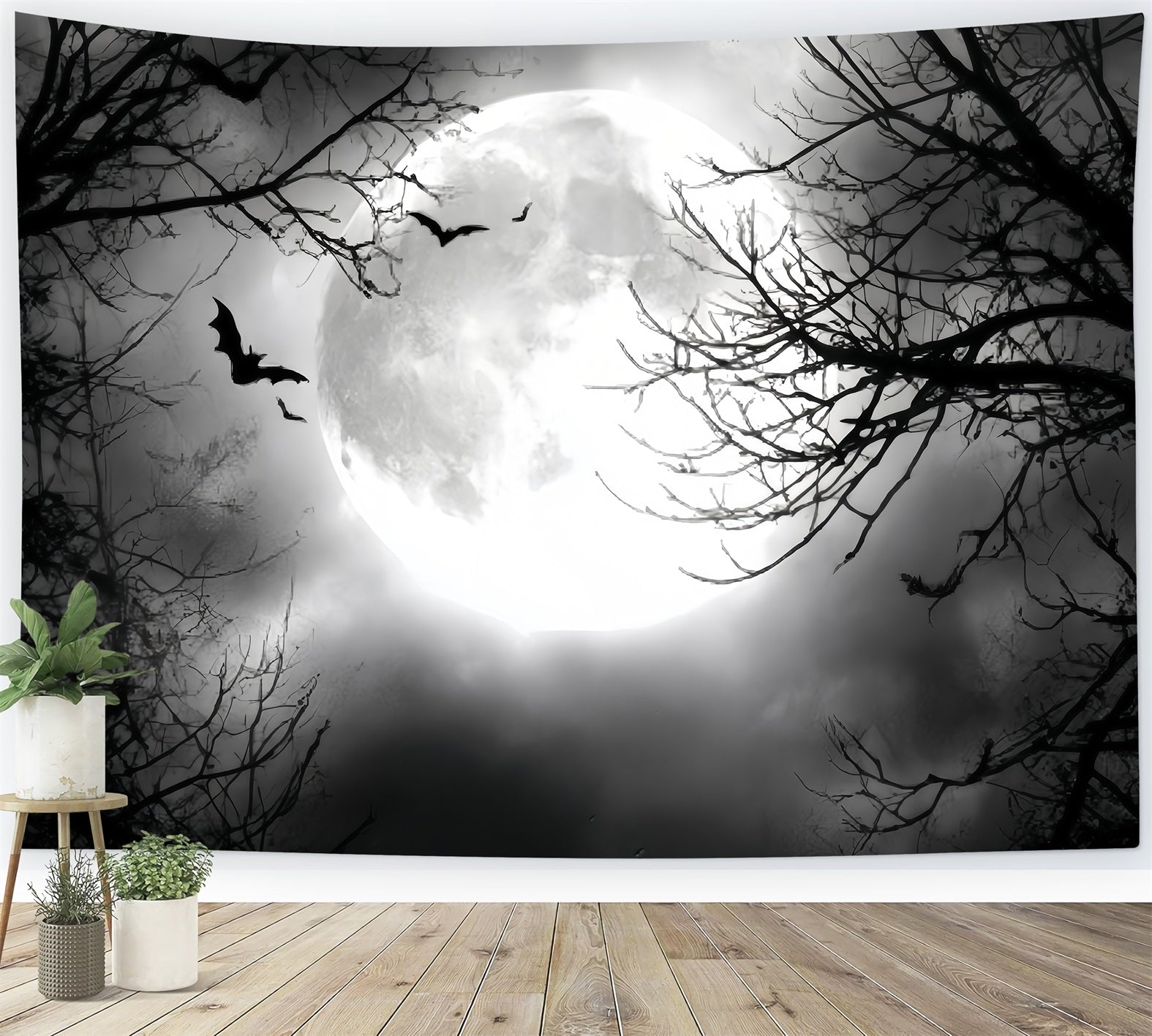 Halloween-Mond-Fotohintergrund Vollmond Fliegende Fledermäuse Halloween-Fotografie-Fotohintergrund TWW59-67
