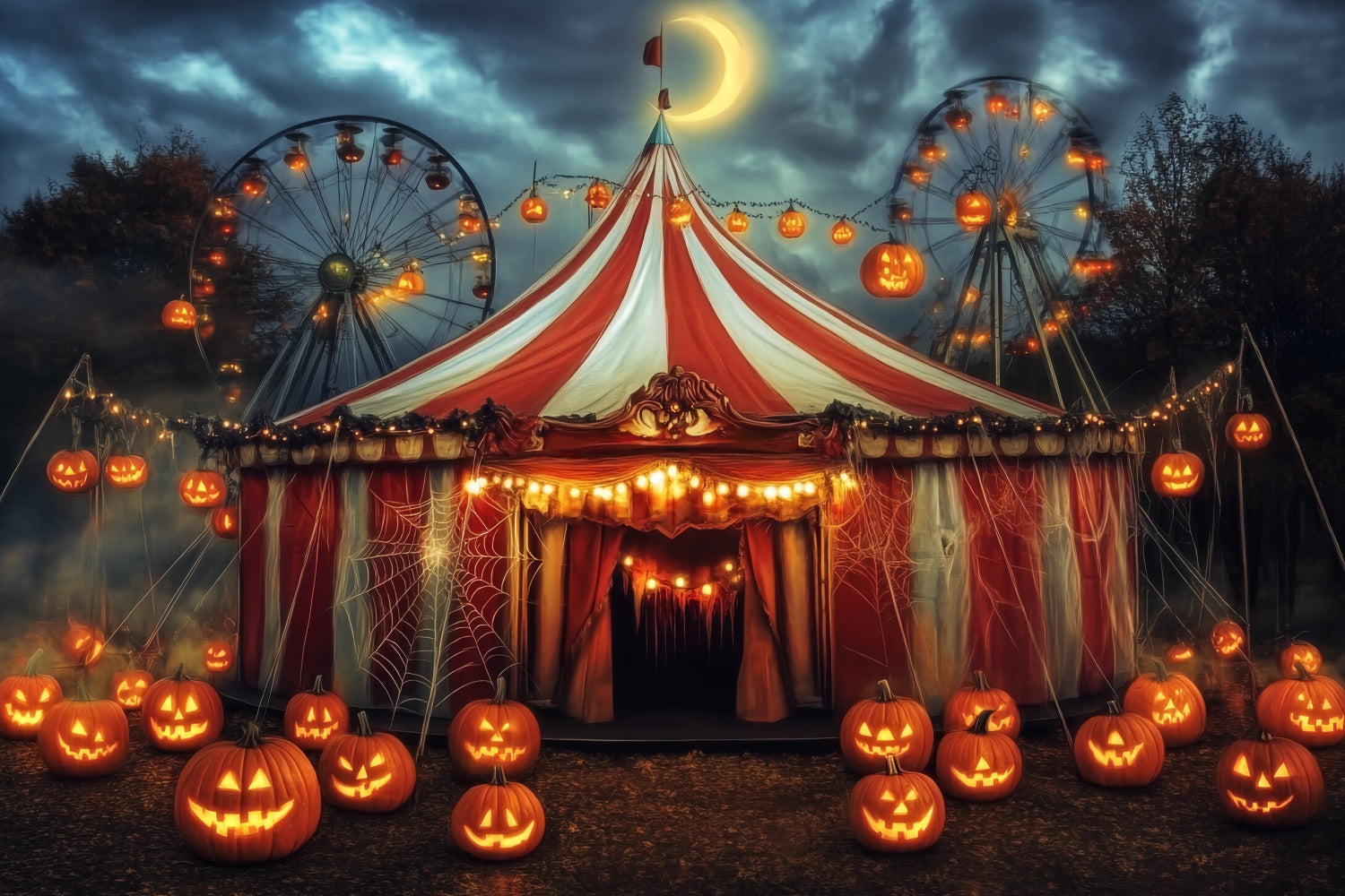 Halloween-Zirkus-Fotohintergrund Kürbislaterne Spukzelt Zirkus-Fotohintergrund TWW59-7