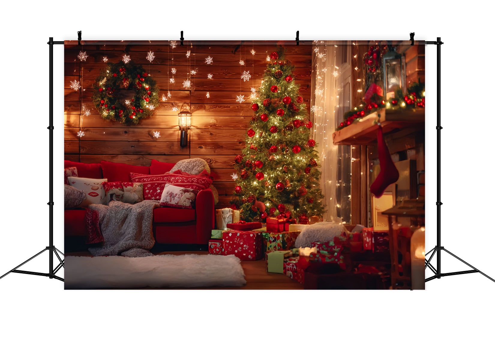 Weihnachtsmann-Werkstatt Fotohintergrund Rustikale Hütte Wohnzimmer Weihnachtsfoto Fotohintergrund TWW59-87