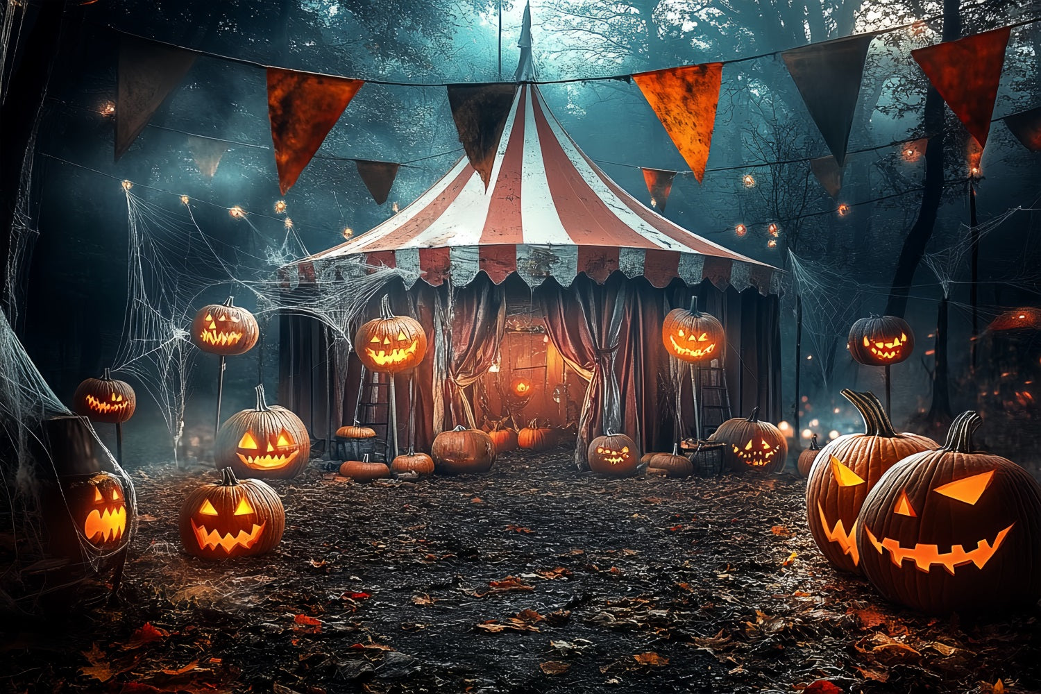 Halloween-Zirkus-Fotohintergrund Kürbislaterne Gruseliges Zelt Zirkus-Fotohintergrund TWW59-9