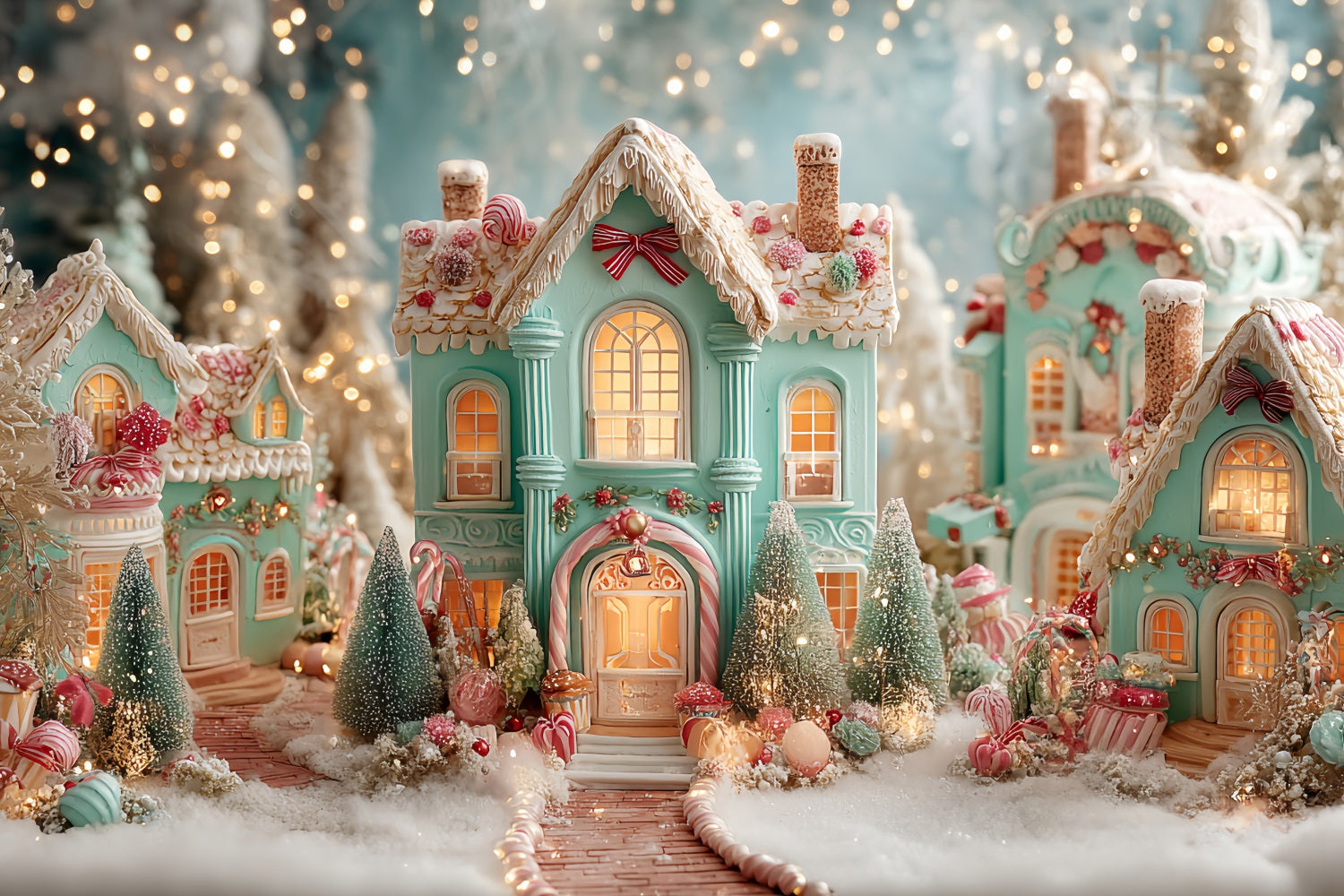 Lebkuchenhaus Fotohintergrund Süßigkeiten-Dorf Lebkuchenhäuser WeihnachtsFotohintergrund-Ideen TWW59-94