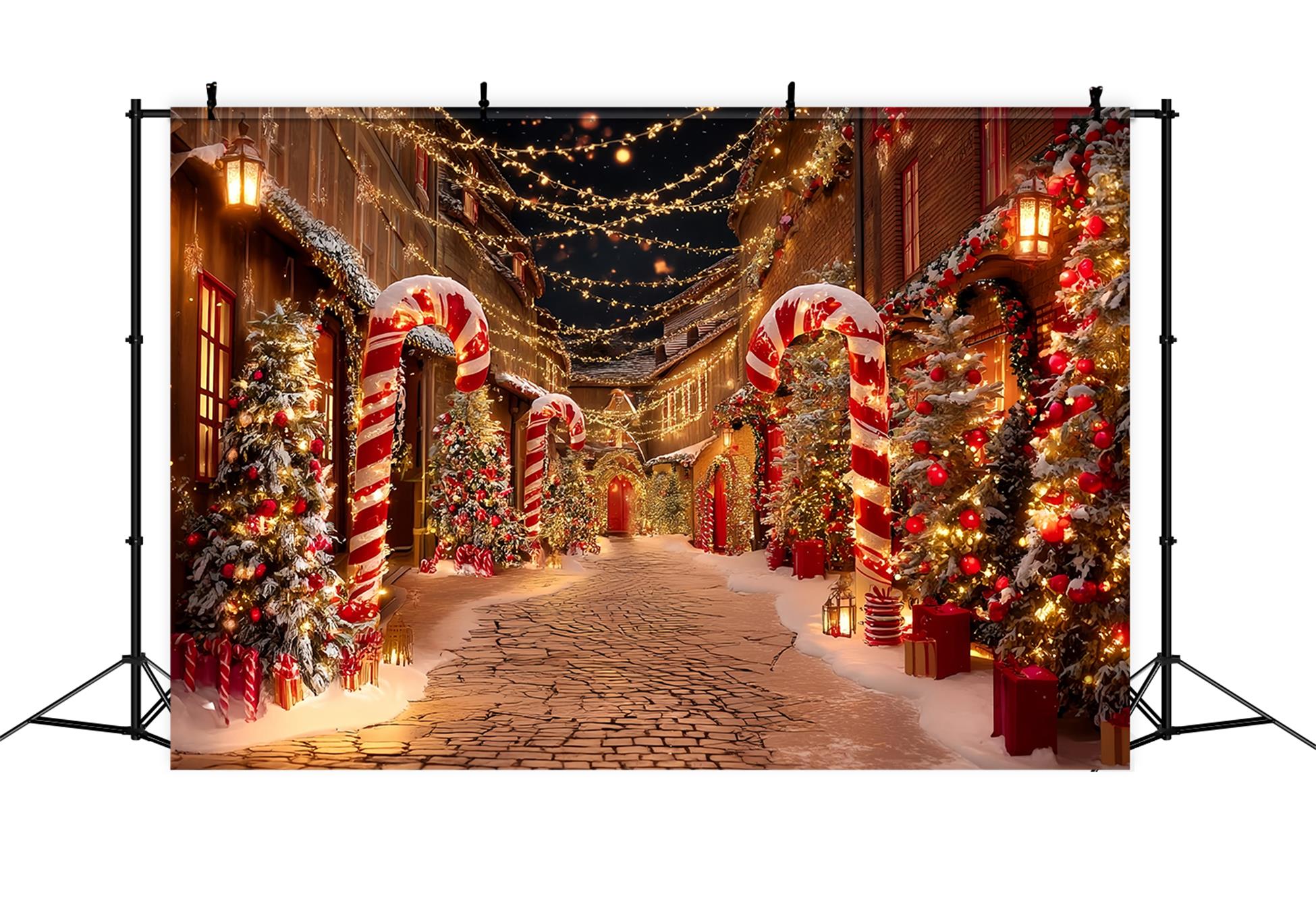 Weihnachtsdorf Fotohintergrund Zuckerstangenstraße Weihnachtsfotografie-Hintergründe TWW59-95