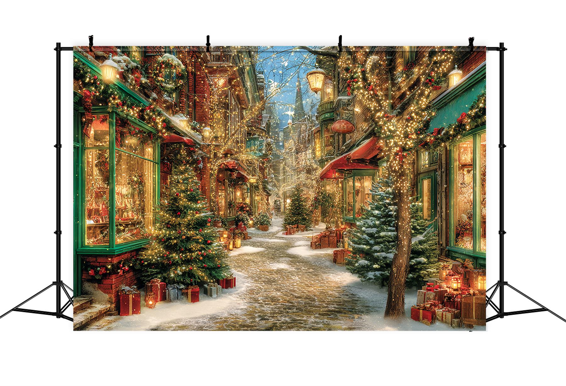 Weihnachtsdorf Fotohintergrund Funkelnde Straßenlaternen Weihnachtshintergründe für Fotos TWW59-97