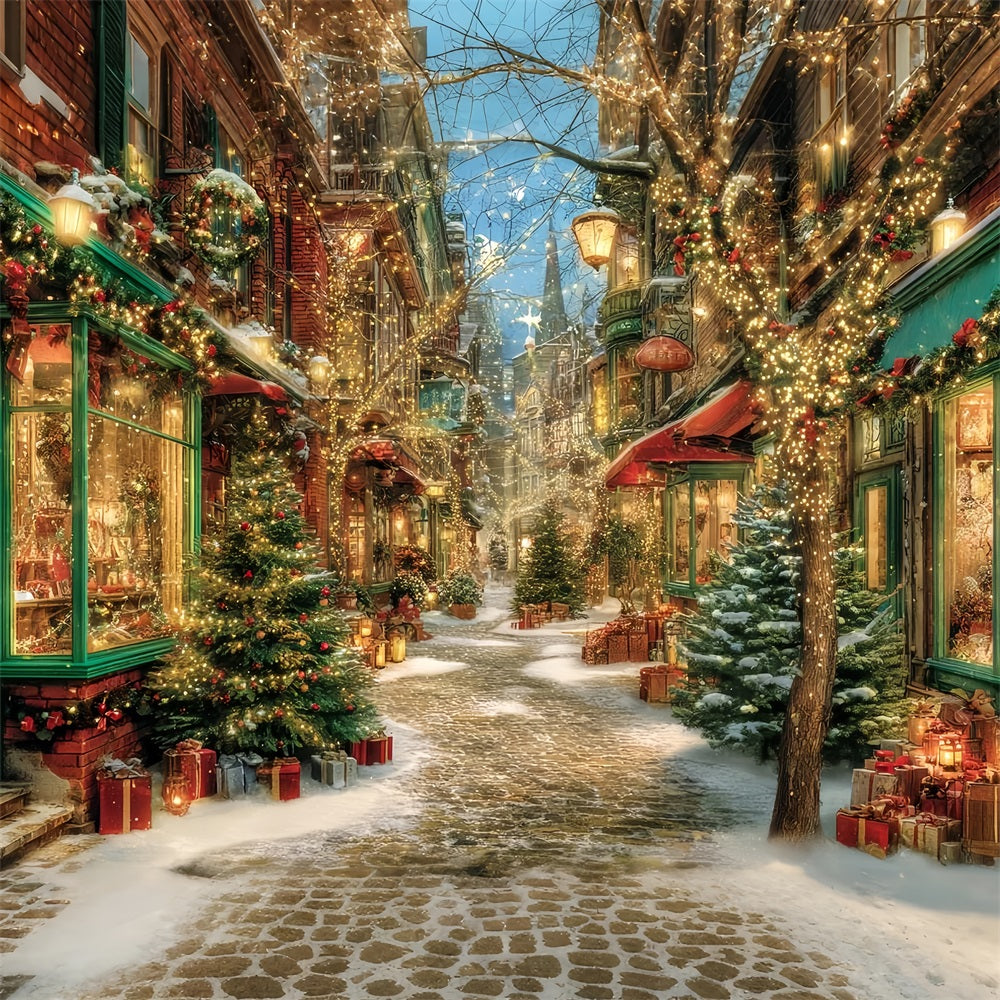 Weihnachtsdorf Fotohintergrund Funkelnde Straßenlaternen Weihnachtshintergründe für Fotos TWW59-97