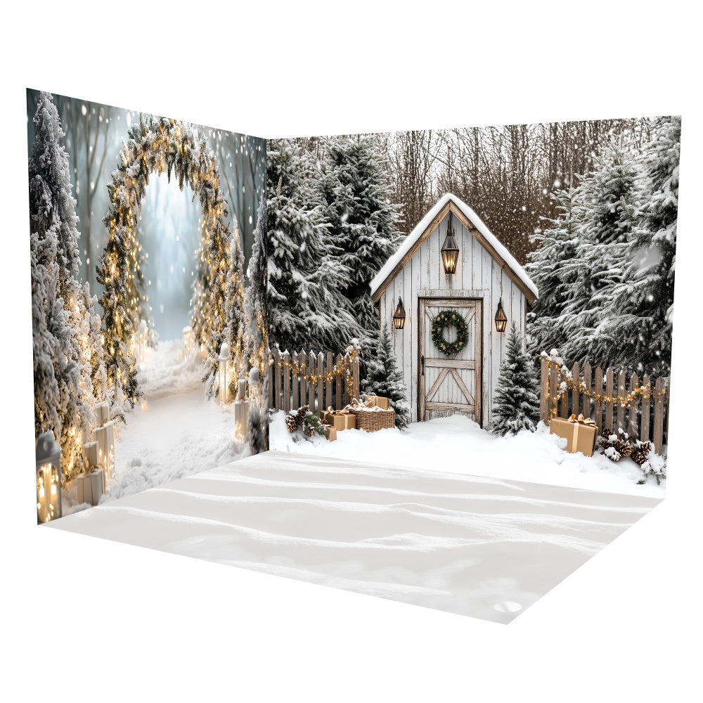 Weihnachtliche Fotokulissen Rustikale Hütte Waldkulisse Raumset TWW6-100