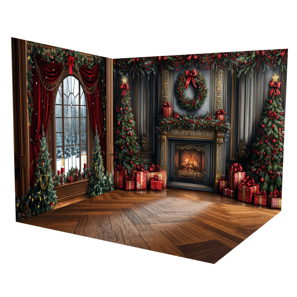 Weihnachts-Hintergrund Ideen Grand Kamin Urlaub Hintergrund Raum-Set TWW6-102