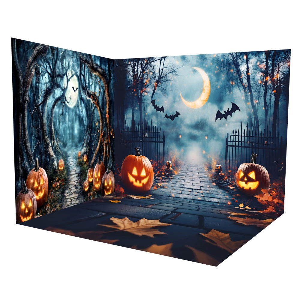 Halloween Backdrops Gruseliger Kürbis Waldtor Backdrop Raumset TWW6-115