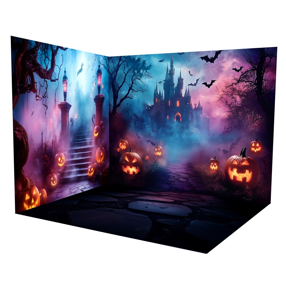 Gruselige Halloween Backdrops Kürbis Schloss Treppe Backdrop Raum Set TWW6-116