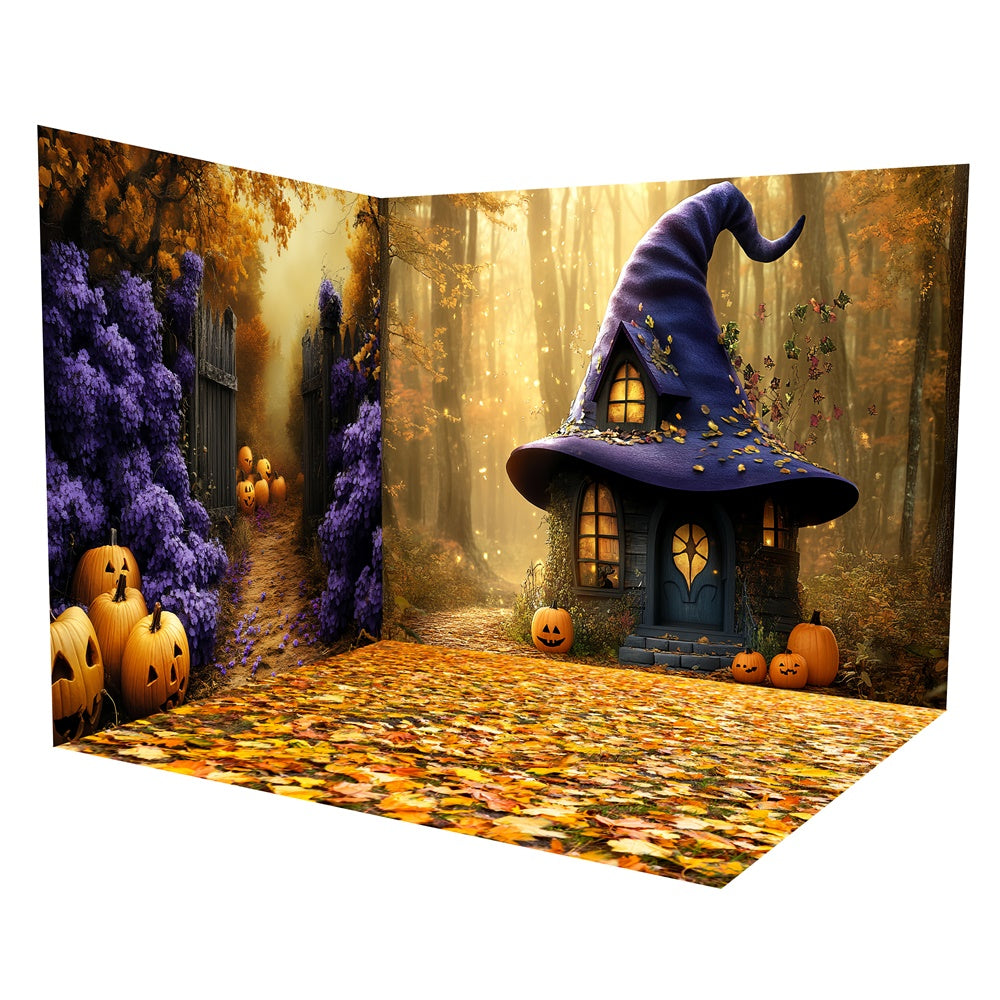 Halloween-Hexen-Hintergrundkulisse Verzaubertes Hexenhäuschen Hintergrundkulisse Raumset TWW6-47