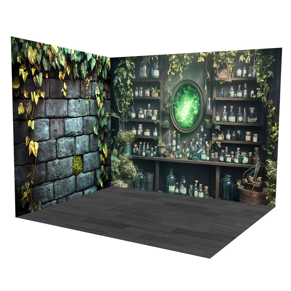 Halloween Fotohintergrund Magische Flaschen Efeu Wandhintergrund Raumset TWW6-48